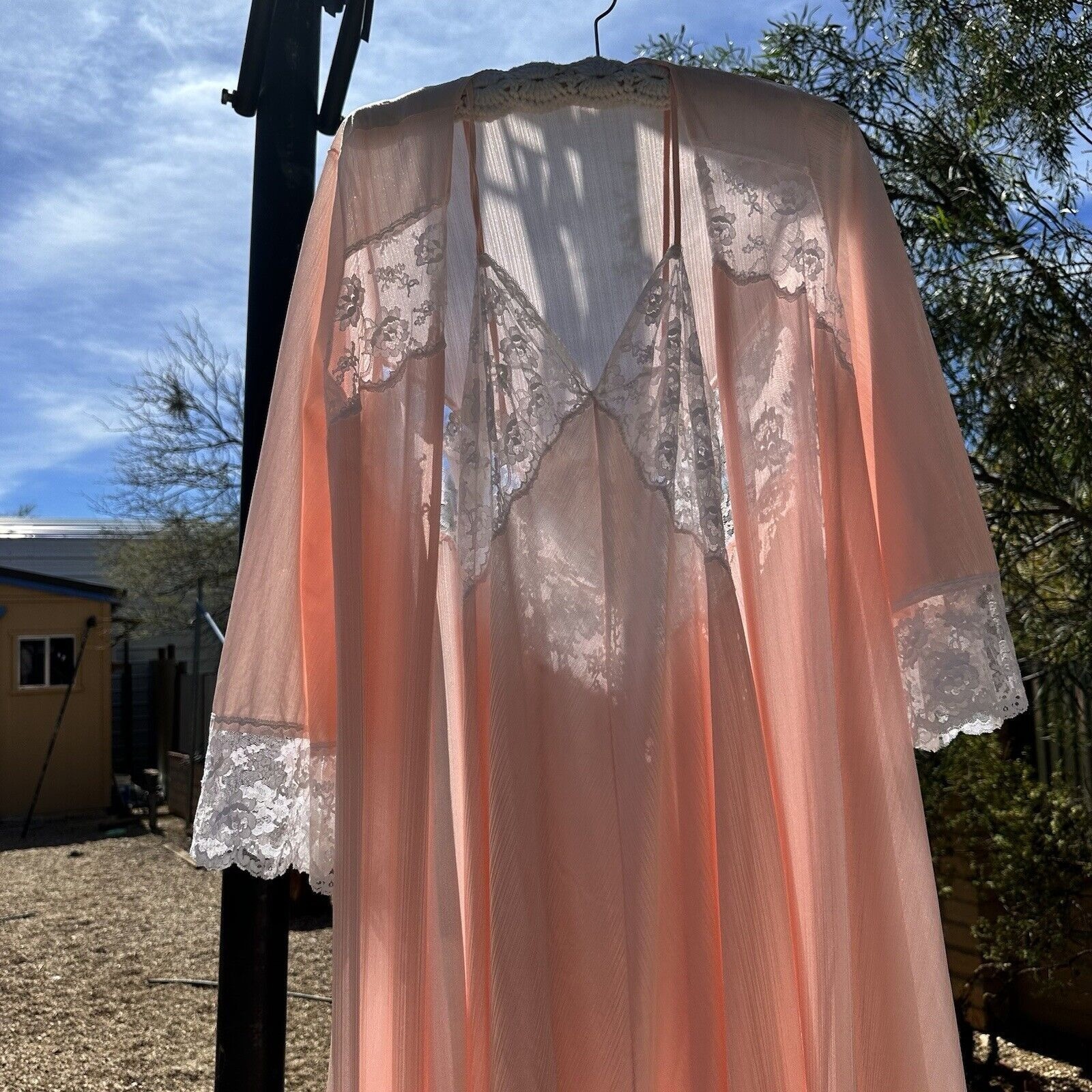 Vtg Miss Elaine Nylon Lace Nightgown Robe Set Womens Neglige Union Made Medium