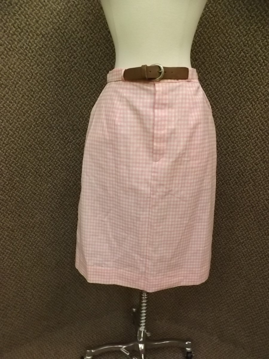 Sporty Vtg 60s NEW NOS Pink White Gingham Checkered Belted Summer Skirt Sz 12