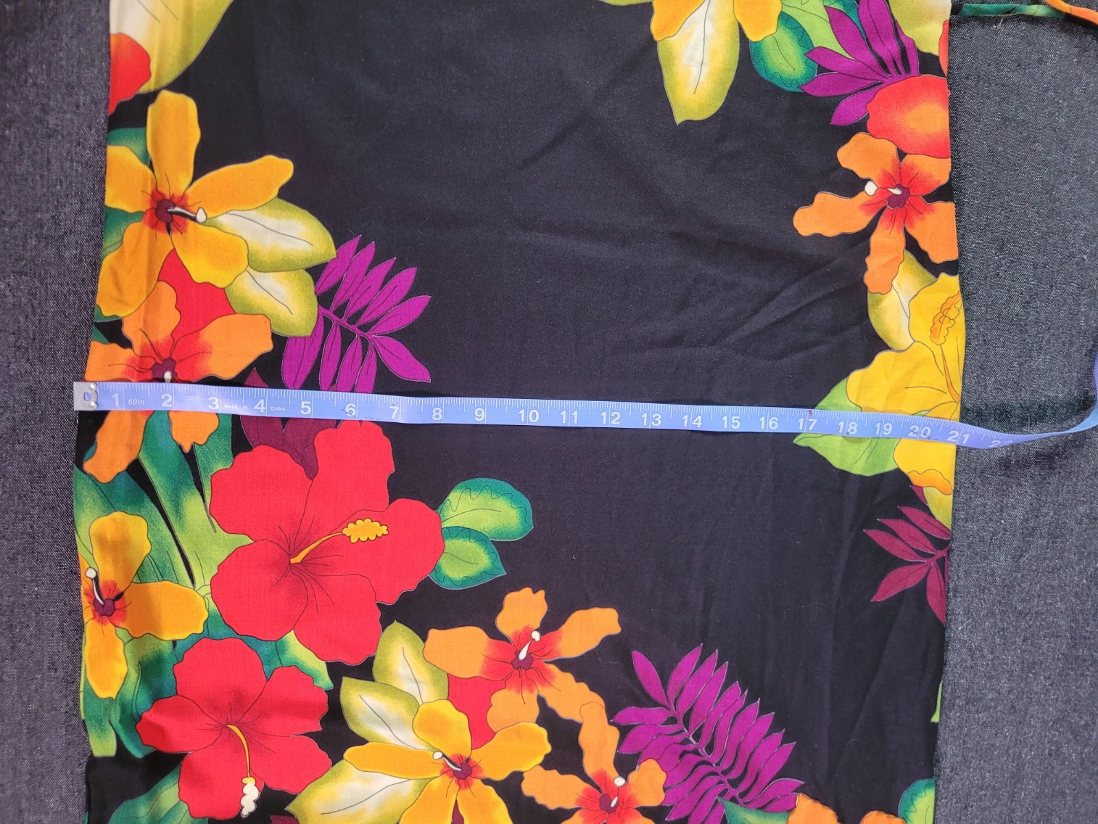 Vintage 80s 90s Black Floral Bright Hawaii Midi Dress Tie Back Shift M/L Beaded