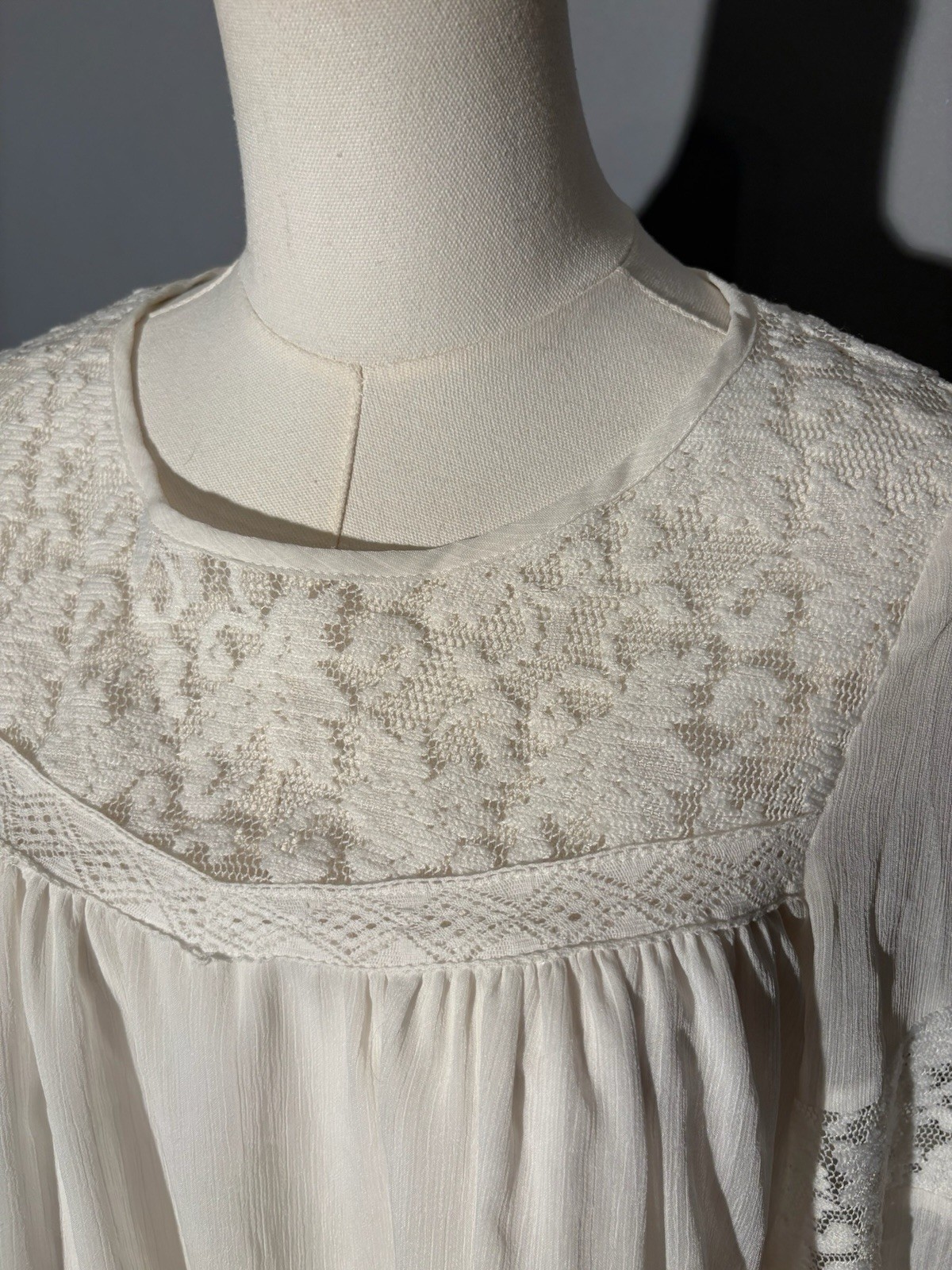 Vintage Style white peasant blouse with lace trim and bell sleeves Lingerie Top