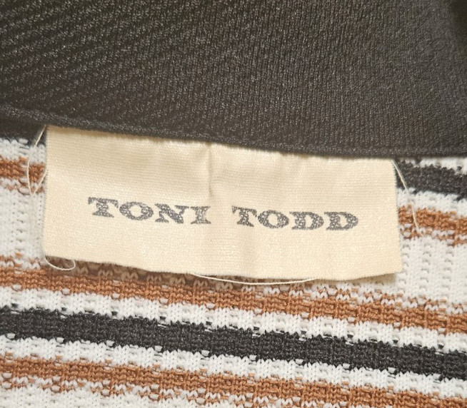 Western TONI TODD Button Blouse Shacket Jacket Ribbed Black Brown White Stripe M