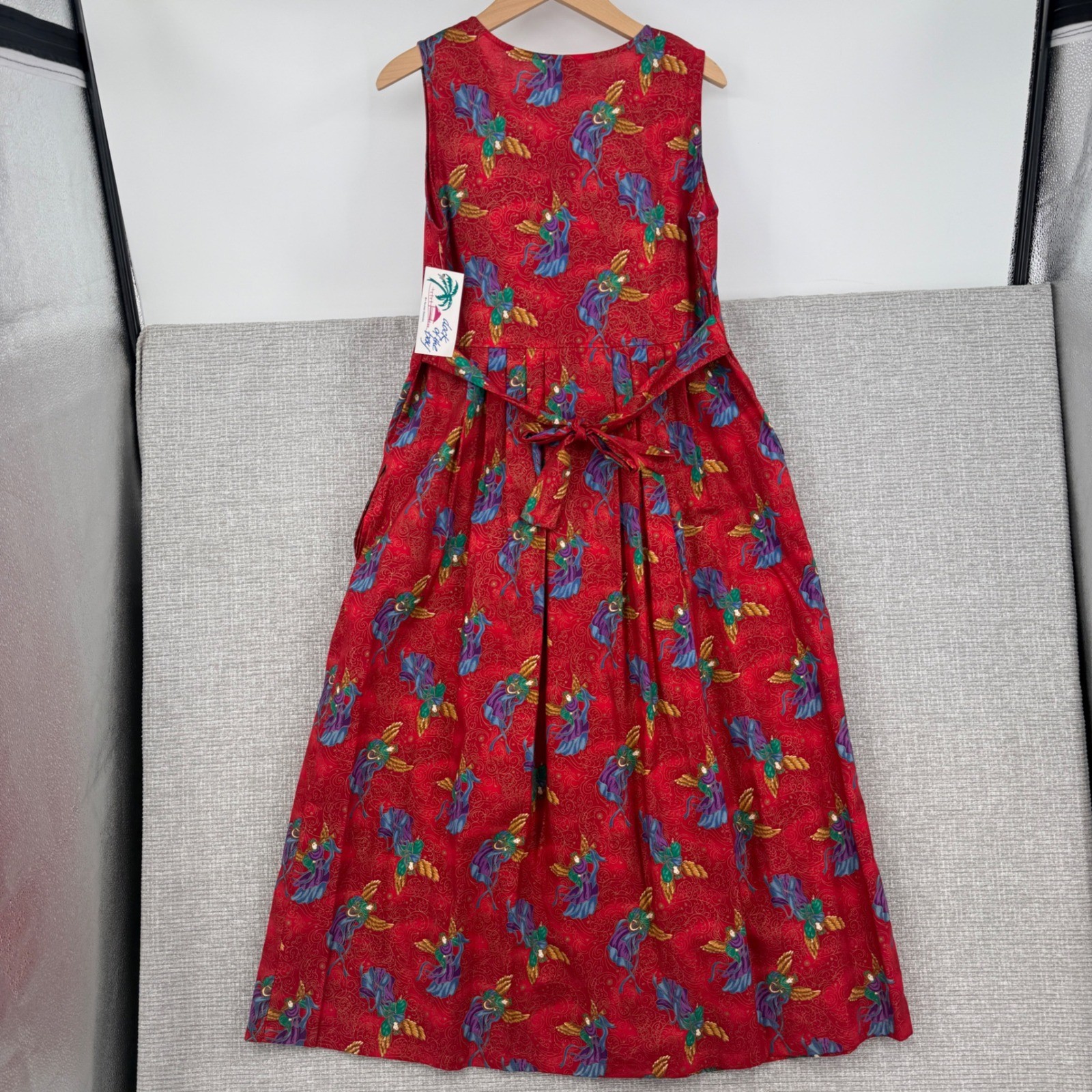 Vintage Dock of the Bay Dress Women M Red Cotton Angel Christmas Maxi Christmas