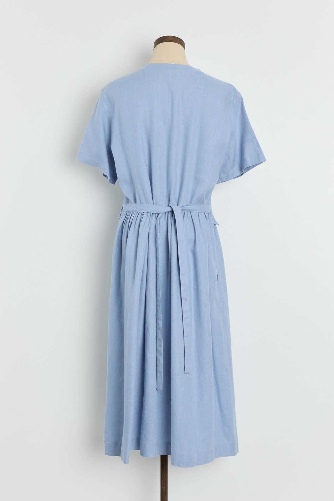 90s Light Blue Crochet Layered Tie Back Dress L