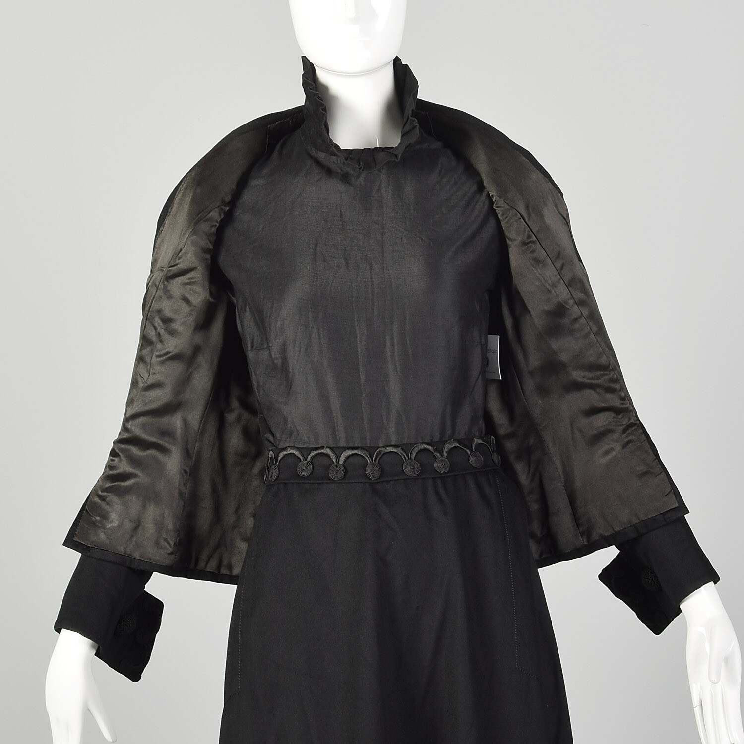 1910s Edwardian Walking Suit Black Wool Cotton Three Piece Ensemble Jacket VTG