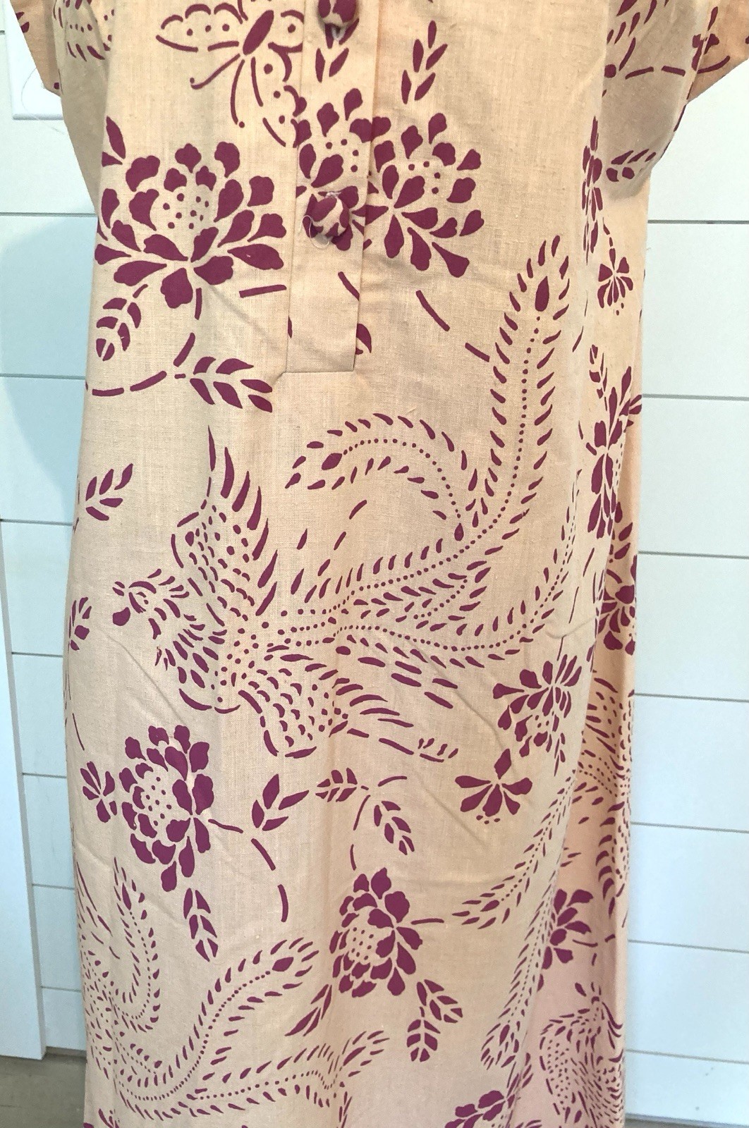 Vntg 1990s Hawaiian muumuu maxi dress peasant dress peacocks butterfly XL B 44