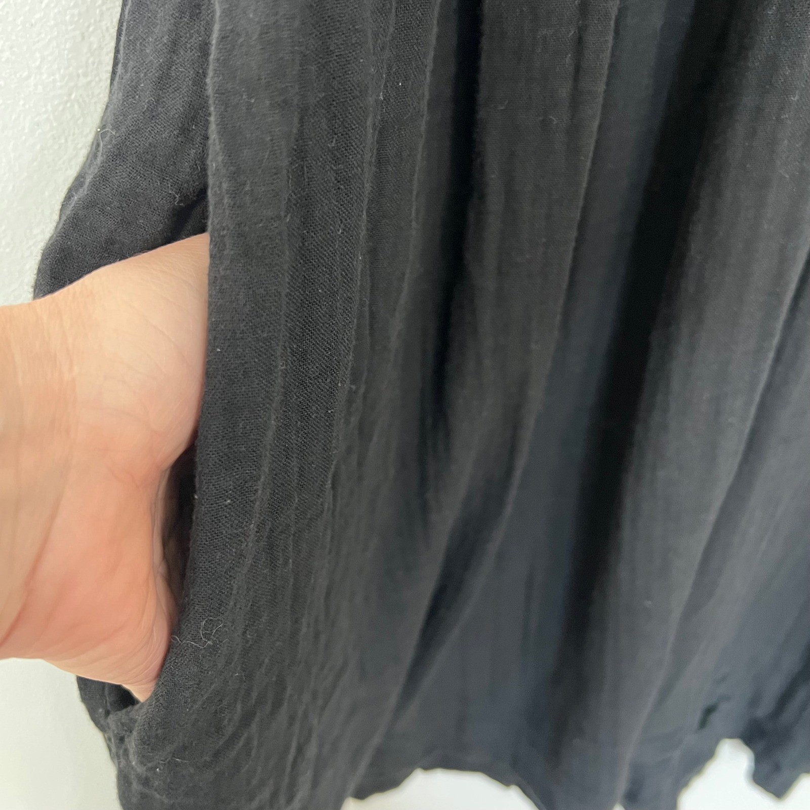 Old Navy Dress XXL Black 100% Cotton Gauze Flutter Sleeve Pockets Lightweight