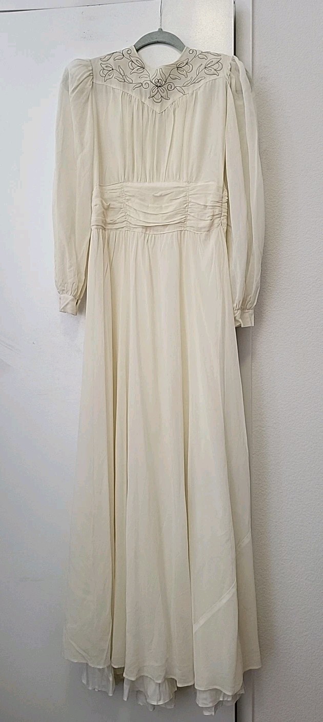 Unbranded Vintage Long Dress Ivory Prarie Western Cottage Core XS