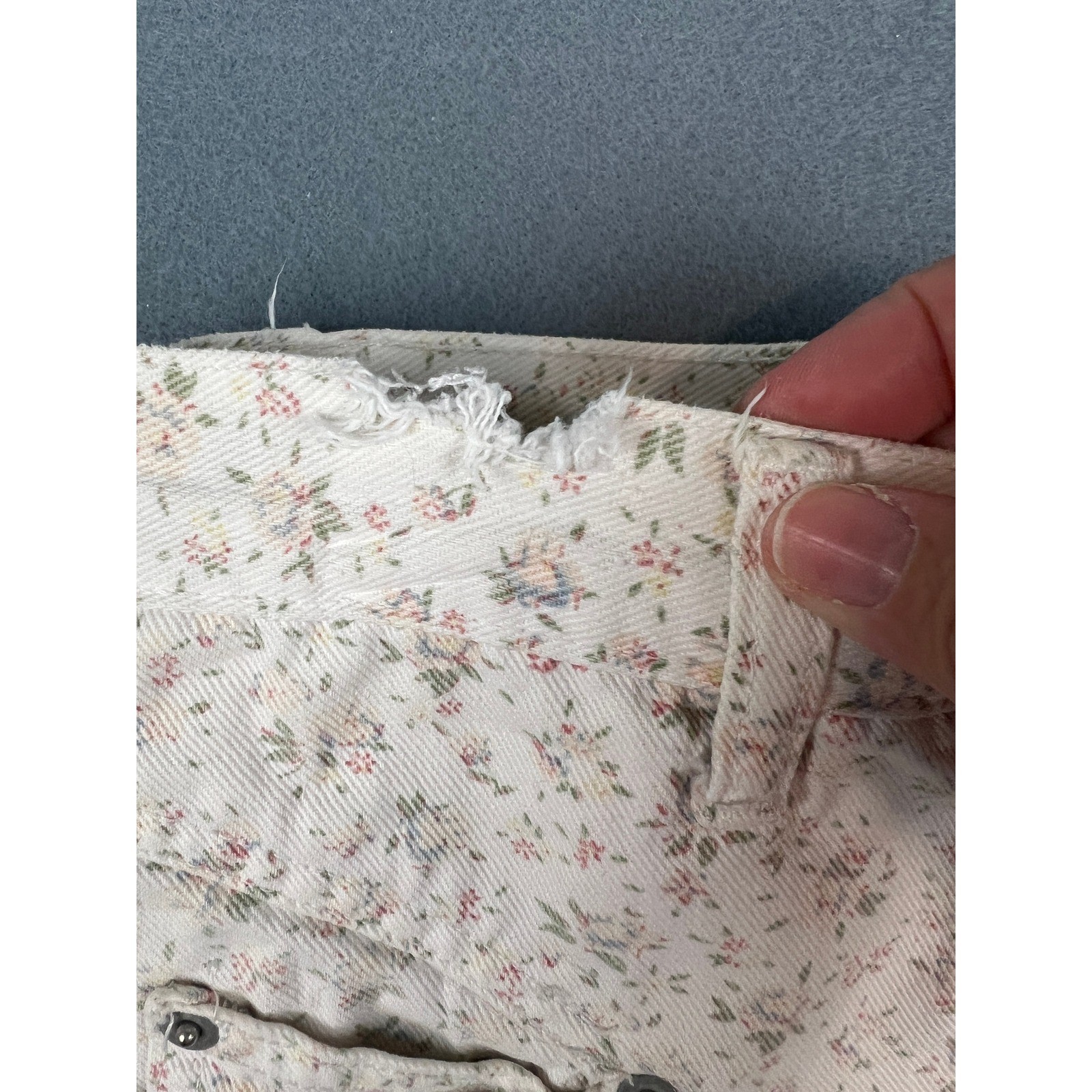 Sostanza Vintage Floral Denim Shorts Cottagecore Boho 90s Cream Cotton XS 0 2
