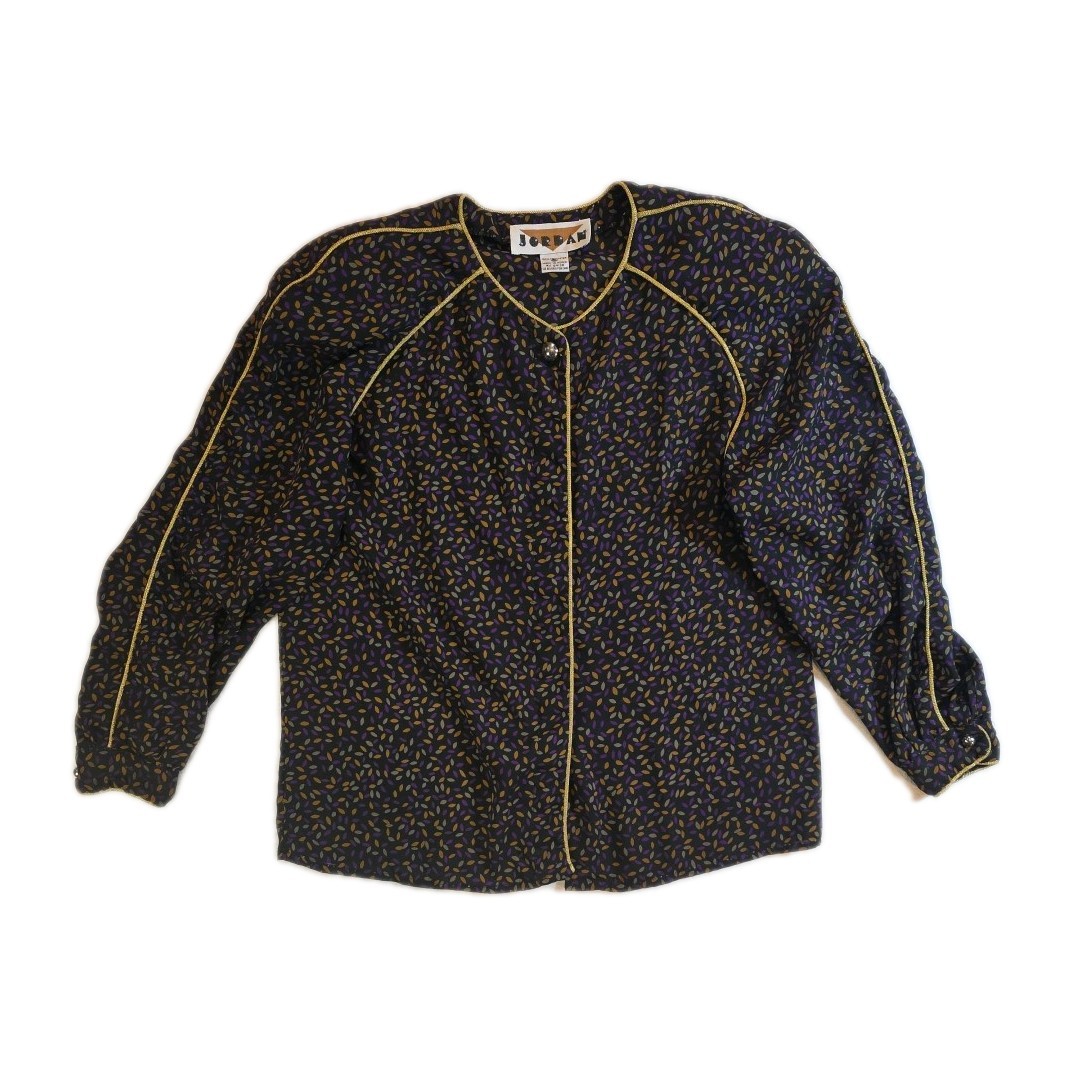 Vintage Jordan Multicolor Long Sleeve Blouse With Gold Details – Size 10