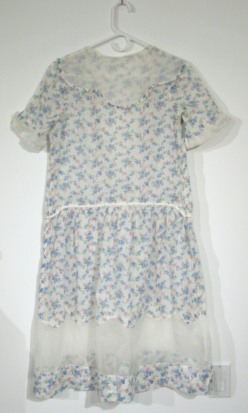 ANTIQUE VINTAGE DAY DRESS 1920S DROP WAIST COTTON FLORAL ORGANDY ART DECO M F4