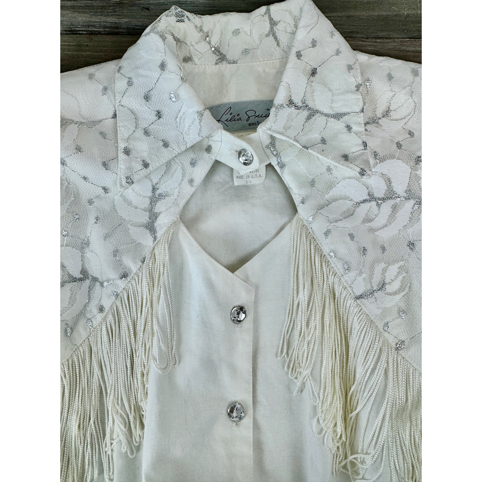 VINTAGE 80s Lilia Smitty Rodeo Fringe Dress White Ivory Western Size 5 – 6
