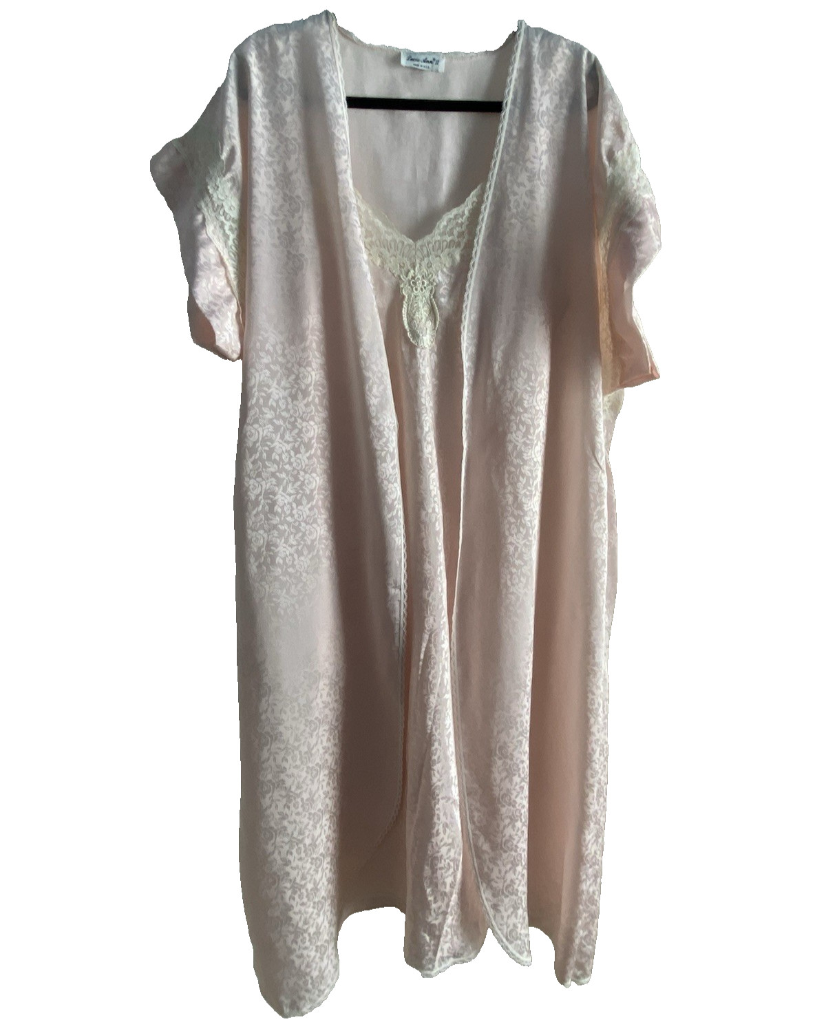 MCM Vtg LucieAnn Nightgown M/L Robe Peignoir Set Pink Rose Lace Romantic Sexy US