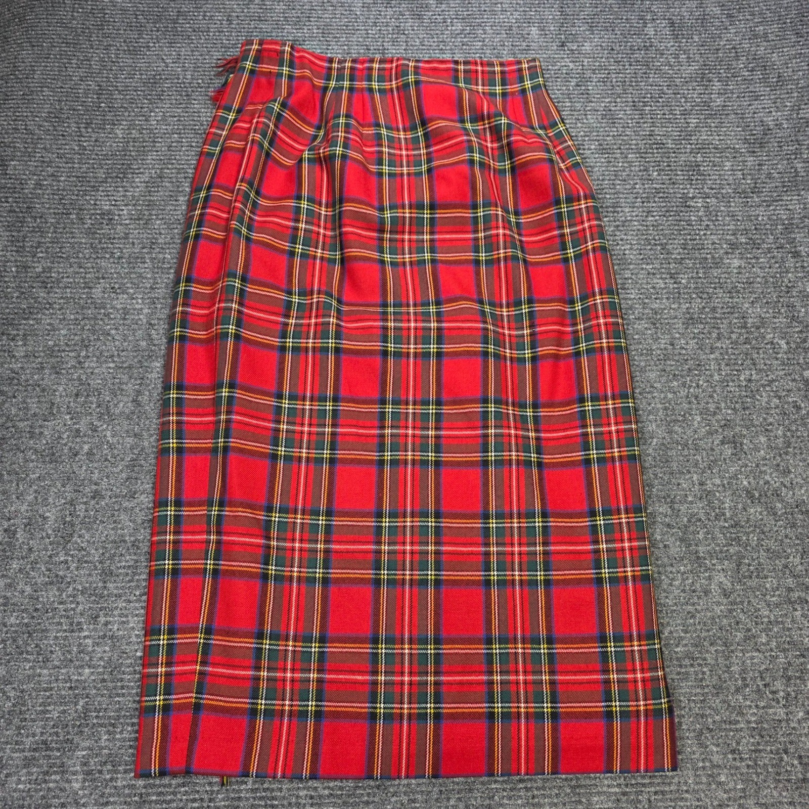 Rafaella VTG Worsted Wool Kilt Wrap Midi Skirt Women&rsquo;s Size 14 Red Plaid Fringe