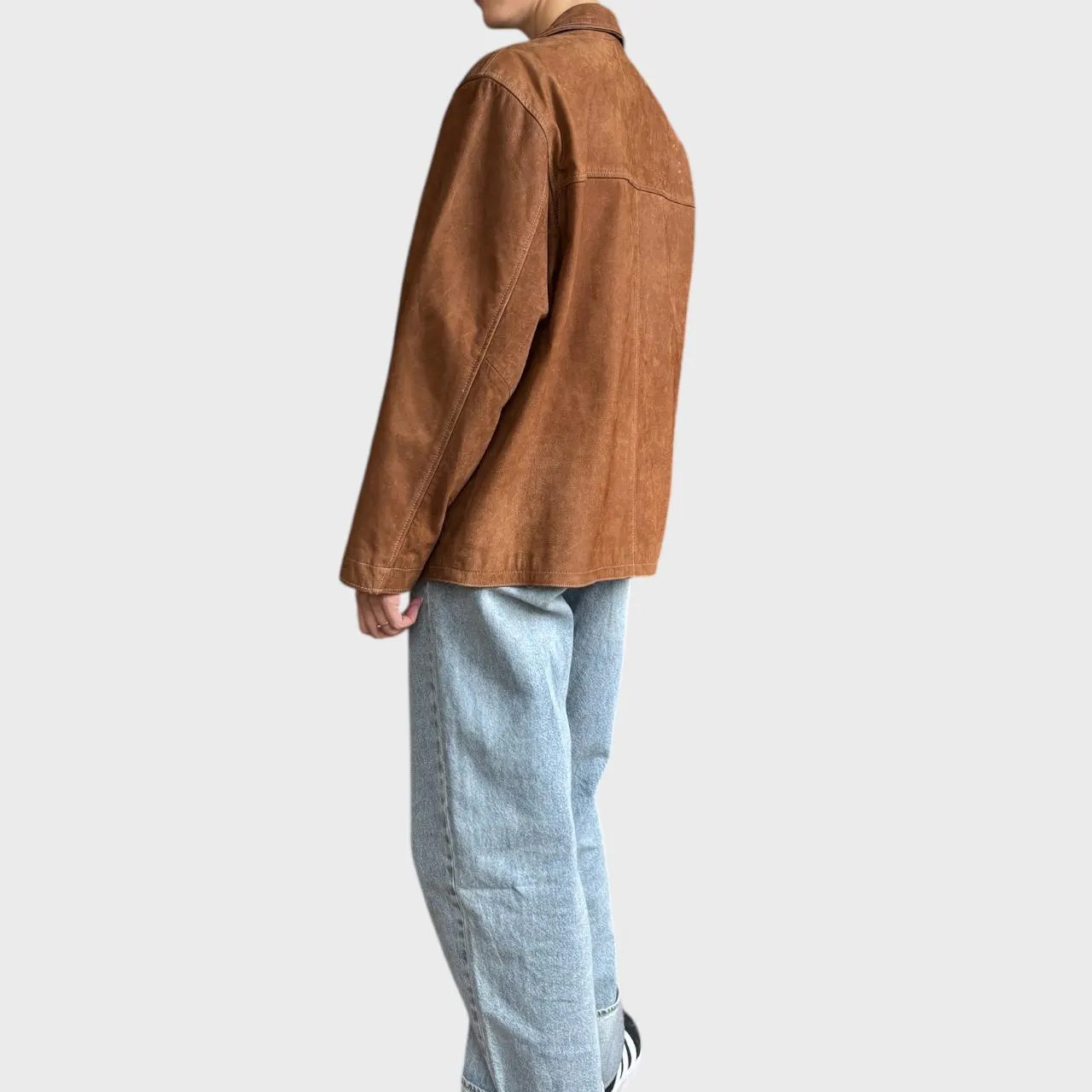 Vintage Brown Leather Jacket Oversized Unisex Button Up size US L/XL