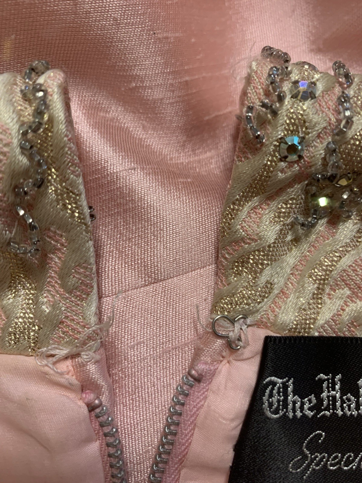 Vintage 60s The Halle Bros Co Cleveland Pink Beaded Dress Special Occasion Retro