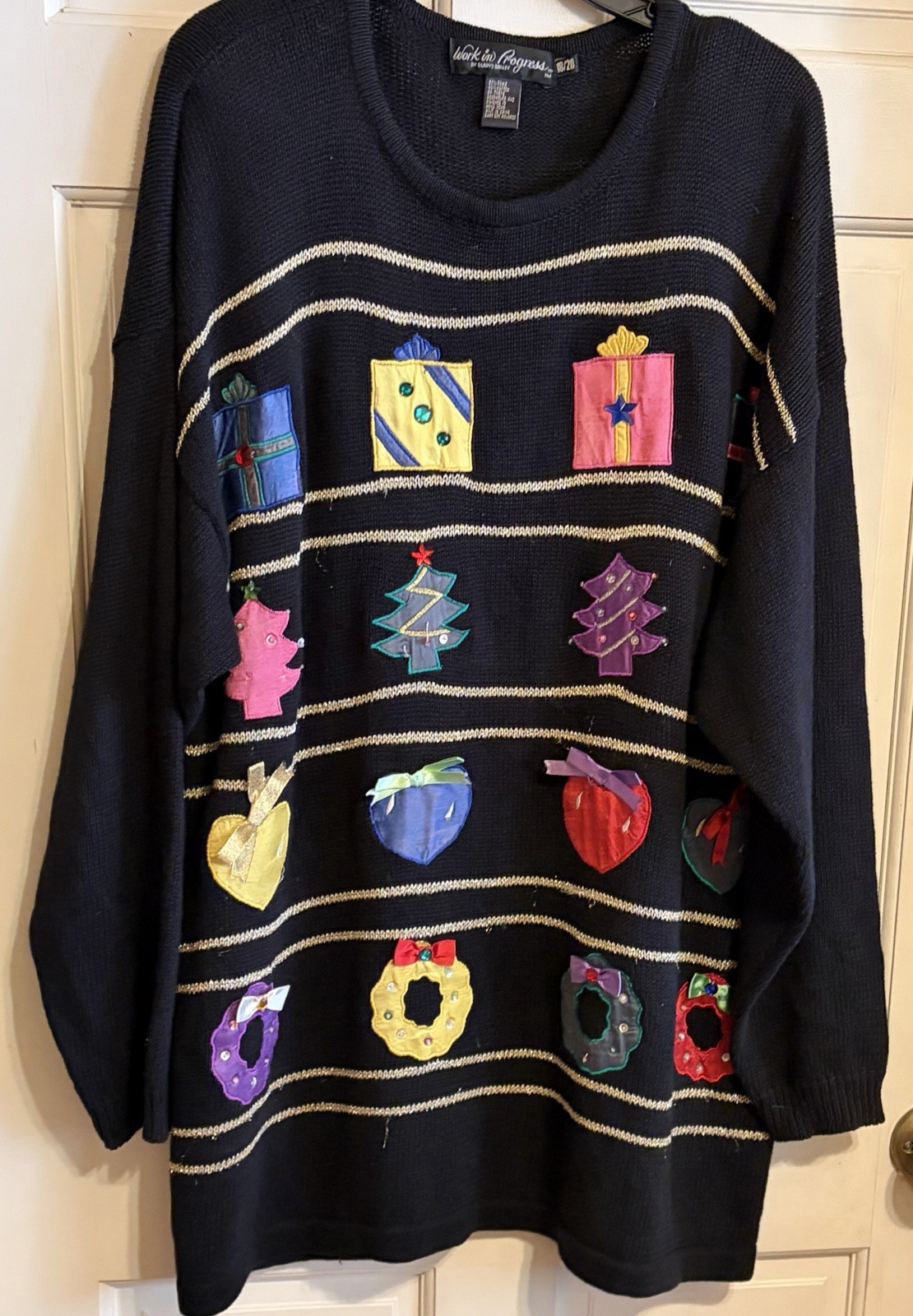 Vint Xmas Sweater Gladys Bagley WORK IN PROGRESS Festive Presents 18-20~VVG