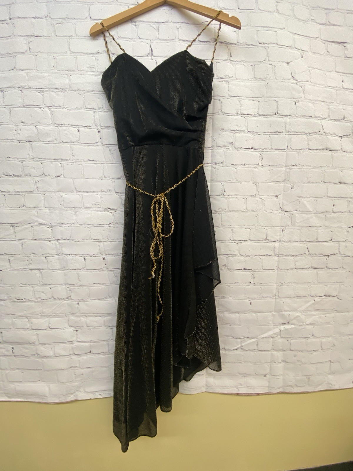 Vintage FLIRTATIONS Alfred Angelo Black Gold Gown/Dress Gold Belt 7/8