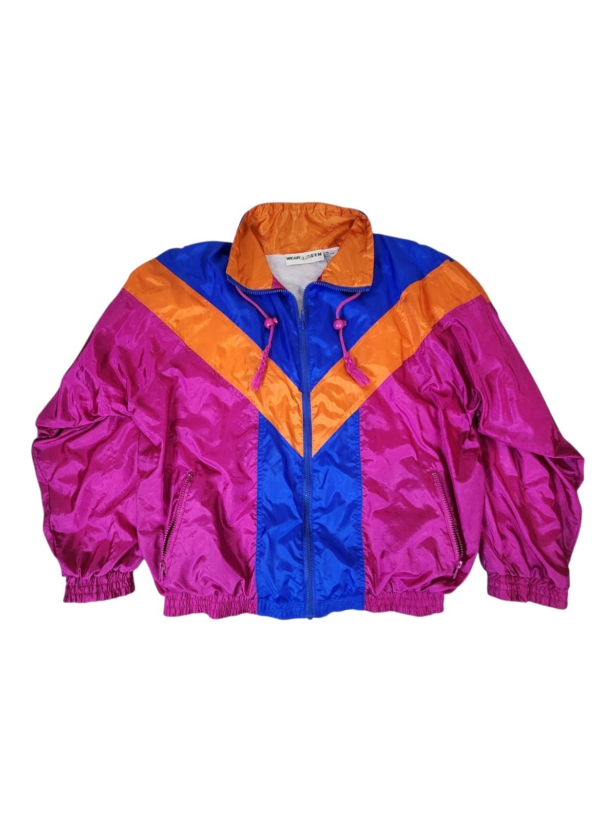 Vintage 80s Colorblock Windbreaker Track Jacket Med Pink Blue Orange Geometric