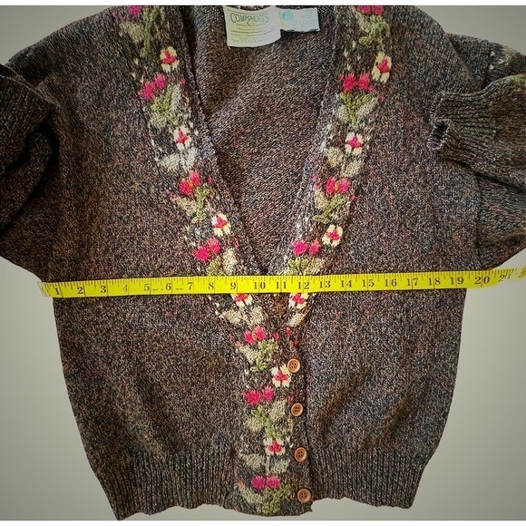 Vintage Components Susan Bristol Shetland Wool Floral Hand Embroidered Cardigan
