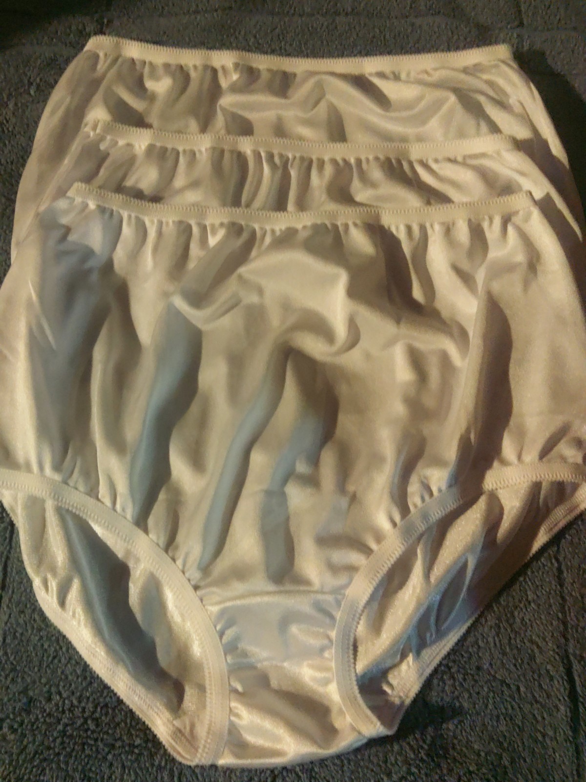 NATIONAL 7/L Soft White Shiny Satin 100% Nylon Full Brief Panties 3 Pack