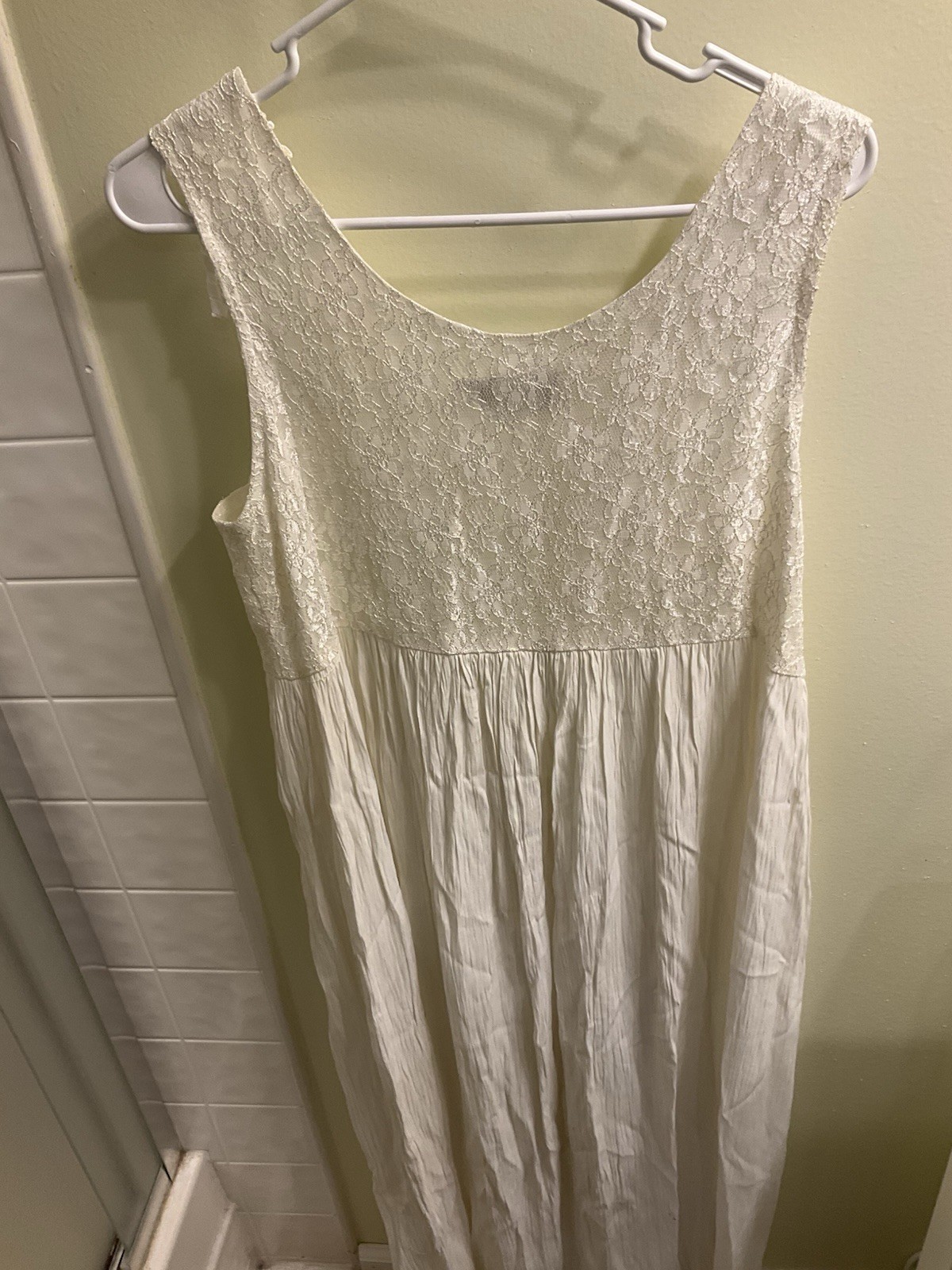 Vintage SL fashions ivory sleeveless maxi dress 12 lace floral bodice whimsy