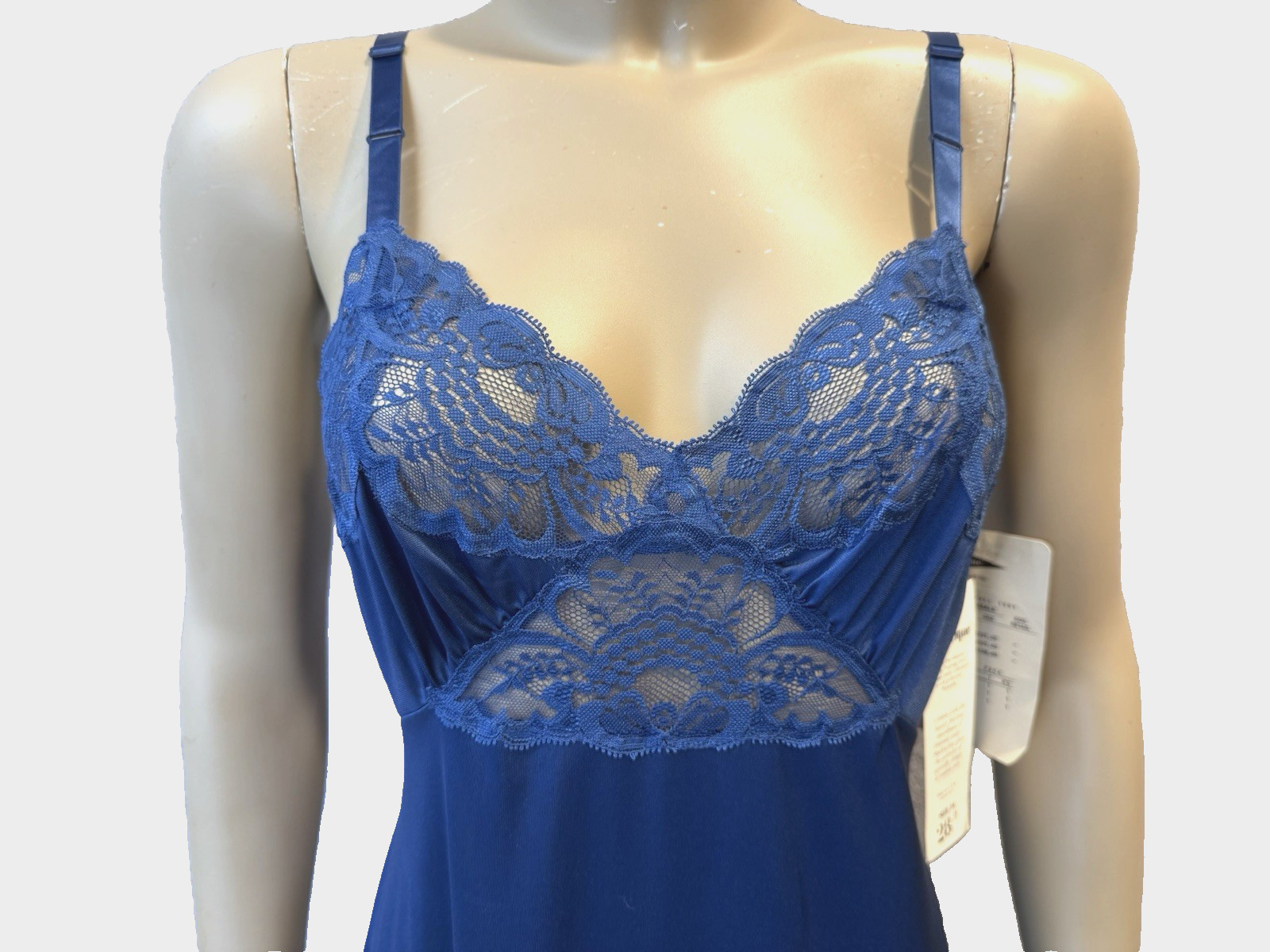 Shadowline Full Slip Blue NOS w/Orig Tags, Peek-A-Boo Bodice Lace, Sexy VTG 90&rsquo;s