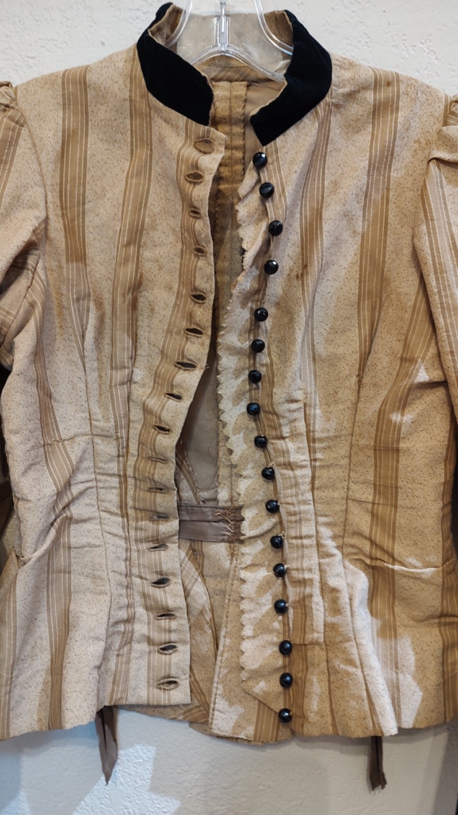 Antique Prairie Dress Camel Tan Striped Walking Skirt & Top metal stays SZ S