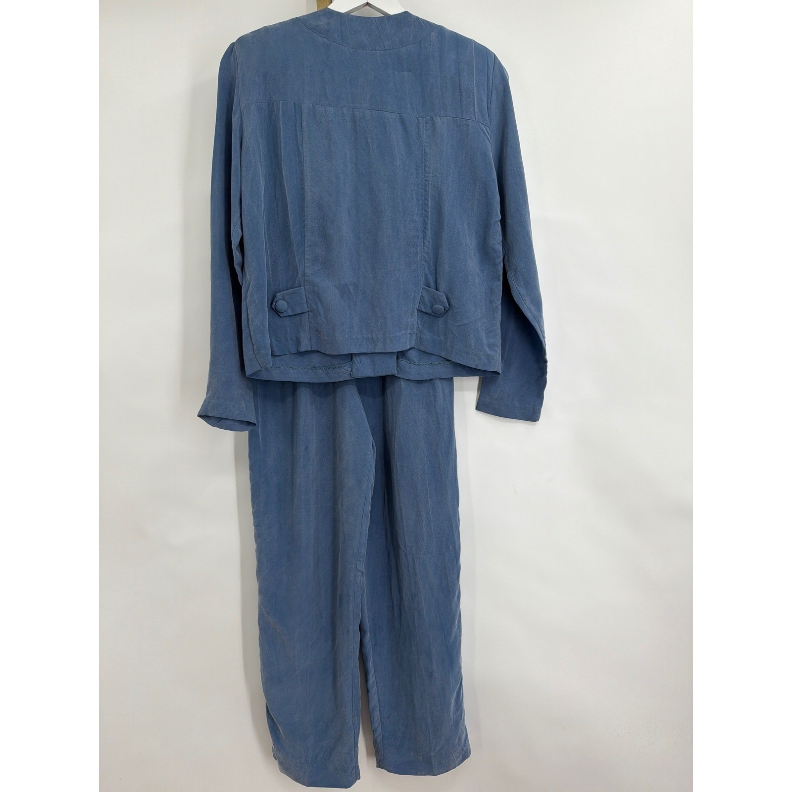 Jeffrey & Dara Petite Blue 2 Piece Set Jacket Pants Rayon Size 4 Vintage