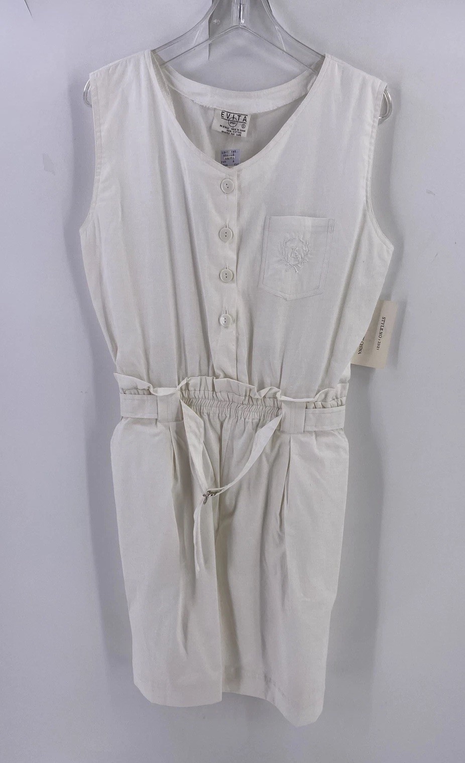 Vtg Women Evita Sport Romper Playsuit L White Cotton Sleeveless E Logo Tags