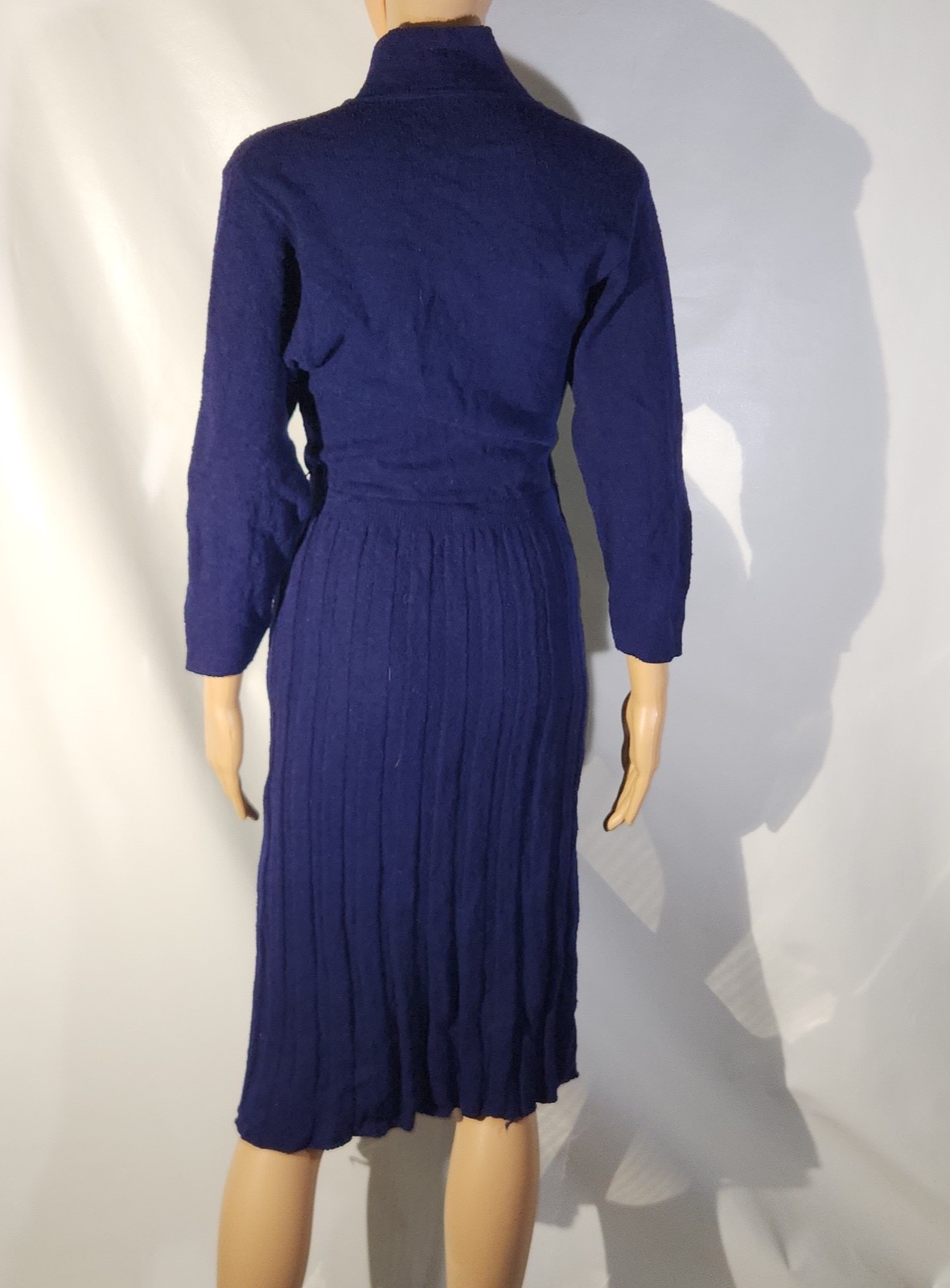 Vintage 1950s Wool Rayon or Nylon Knitted Sweater Dress Skirt Blue MCM 50s