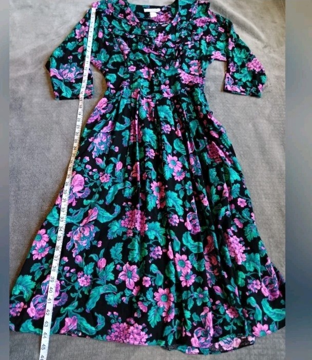90s Whimsy Fairy Black Purple Forest Maxi Dress, Dark Cottage Size 12 Vintage