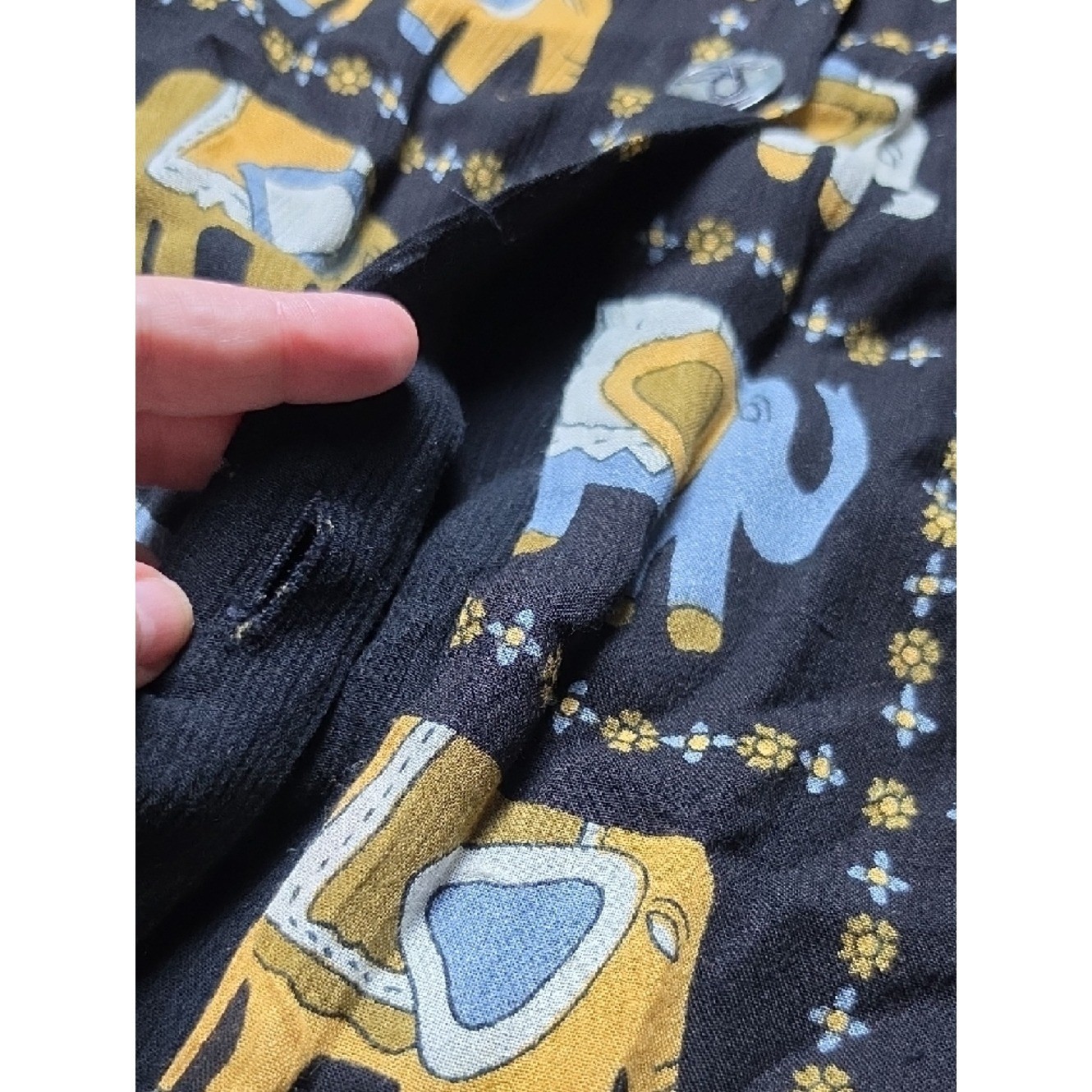 JEWEL QUEEN | Vintage Elephant Print Two-Piece Button Down Tunic Pants Set | XL