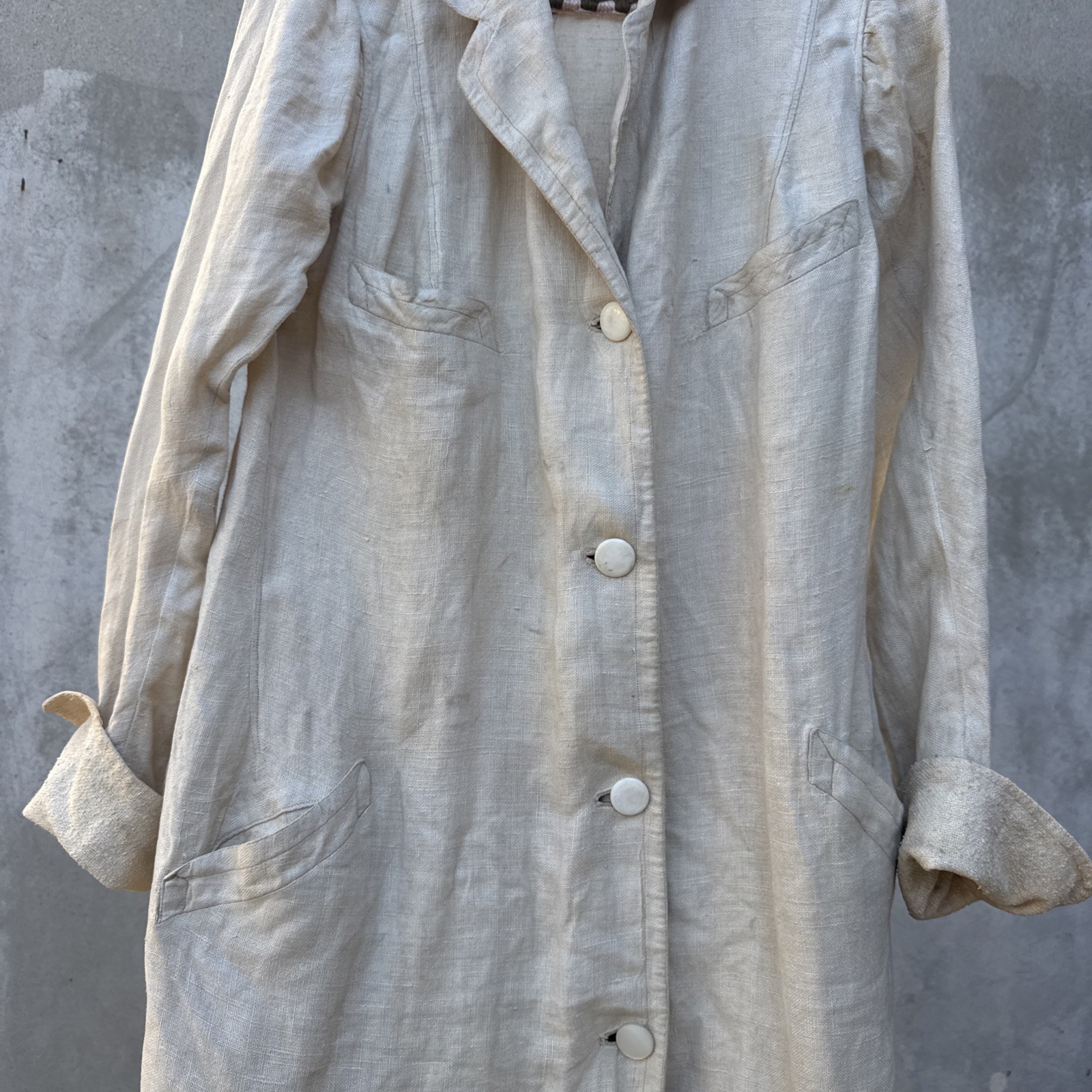 Antique Edwardian Linen Duster Coat Driving Sportswear Full Length Vintage