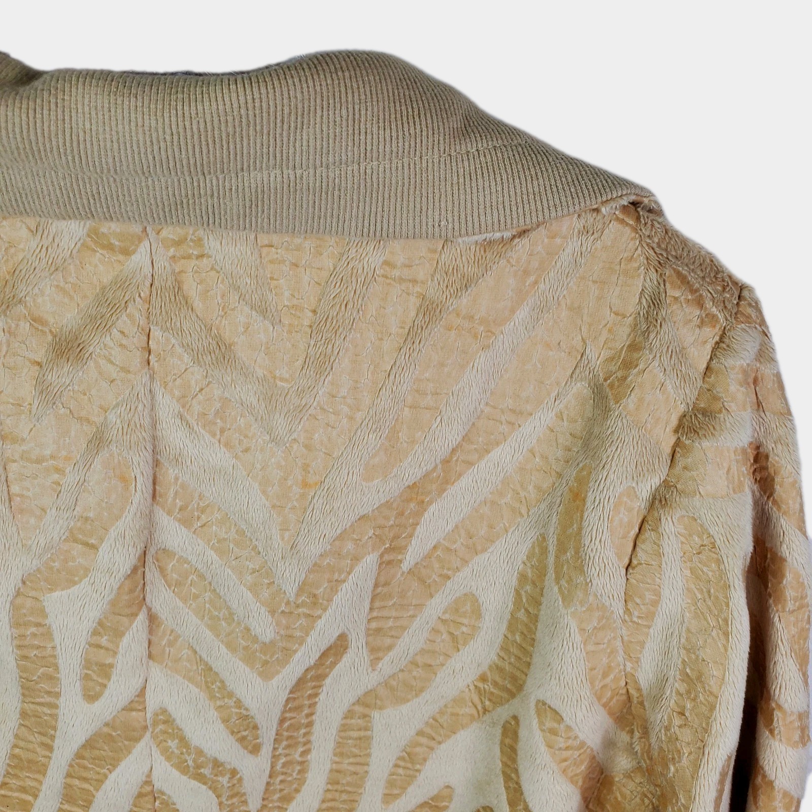 VTG Erin London Women Snap Button Jacket Small Animal Print Metallic Beige Gold