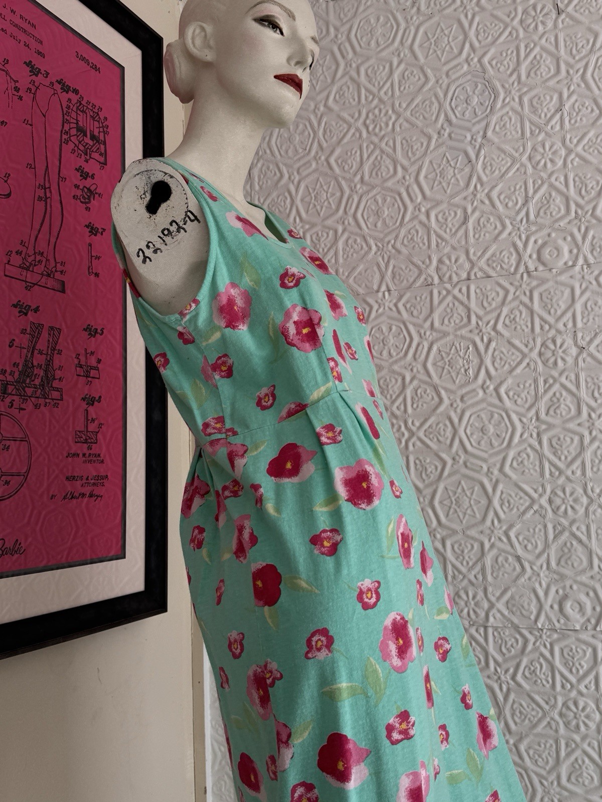 Vintage 1990s Dress Set-Knit-Floral-Spring-Cottage Green Pink-T Shirt-Tank-M