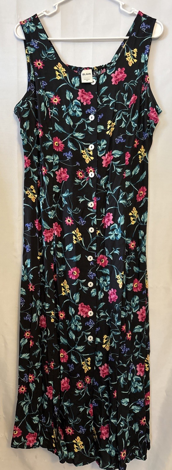 Blair Vtg 90s Floral Vibrant Sleeveless Button Down Maxi Dress Smocked P/M NWOT