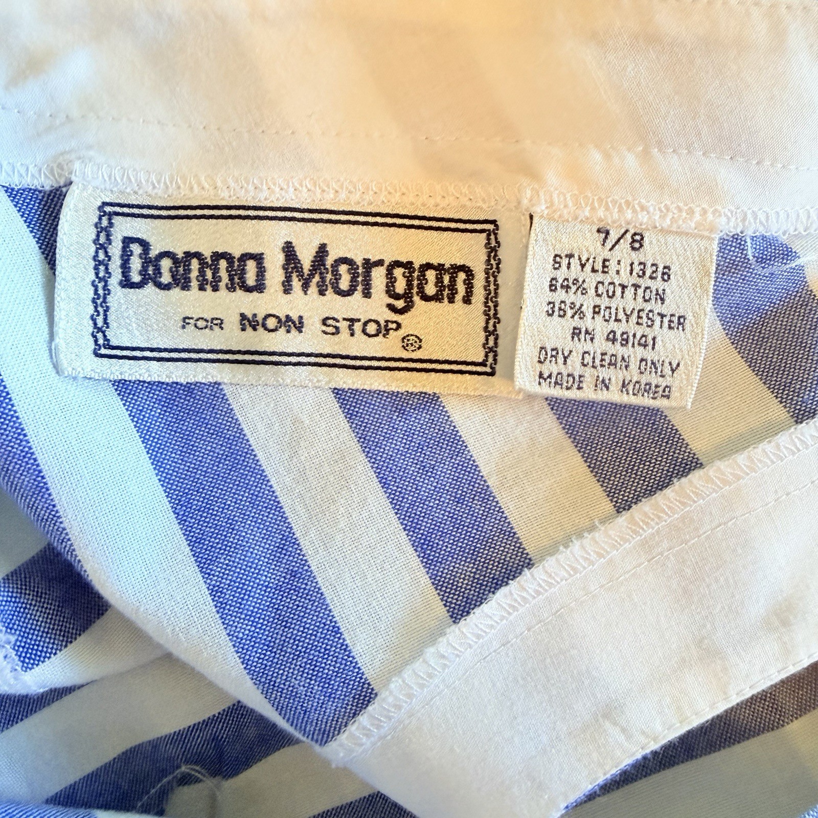 Vintage Blue Stripe Chambray Drop Waist Dress Small Retro Flapper Coastal Preppy