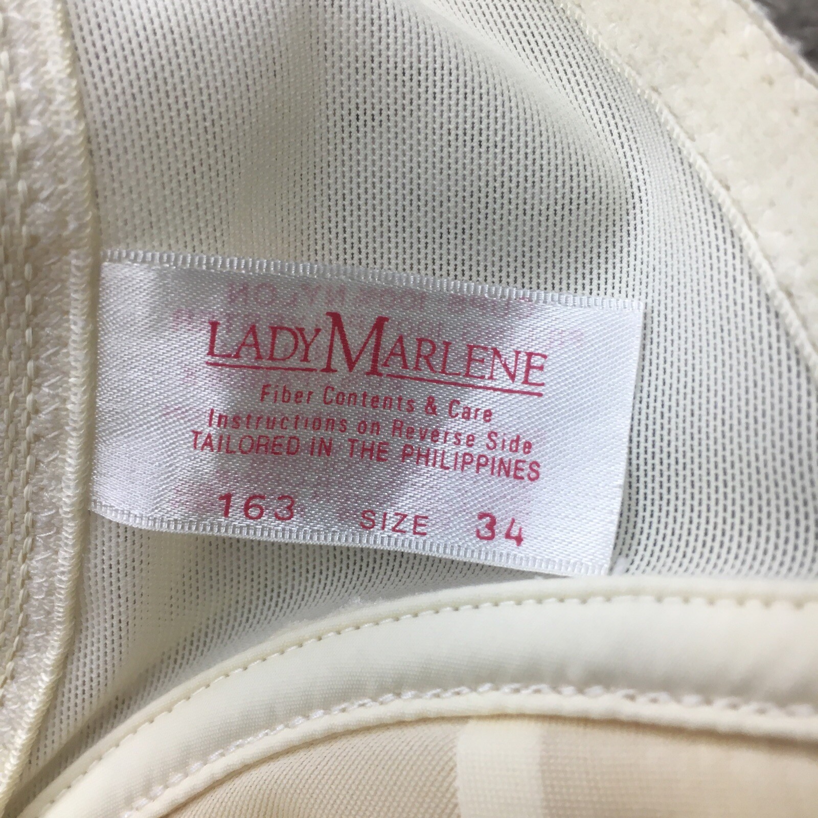 LADY MARLENE Beige Lace Strapless Nylon Style 163 Padded Bra 34A Lingerie