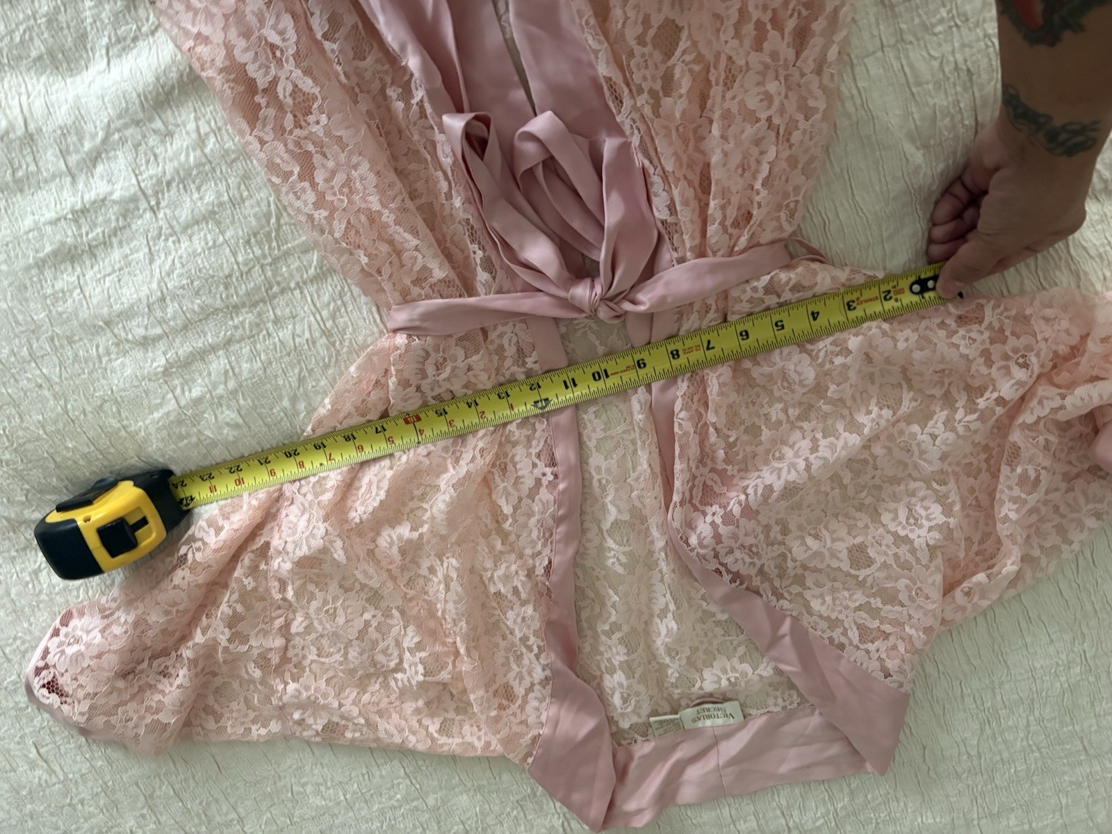 Vintage Gold Label Victoria&rsquo;s Secret Pink Lace Robe Satin Trim Tie Belt One Size