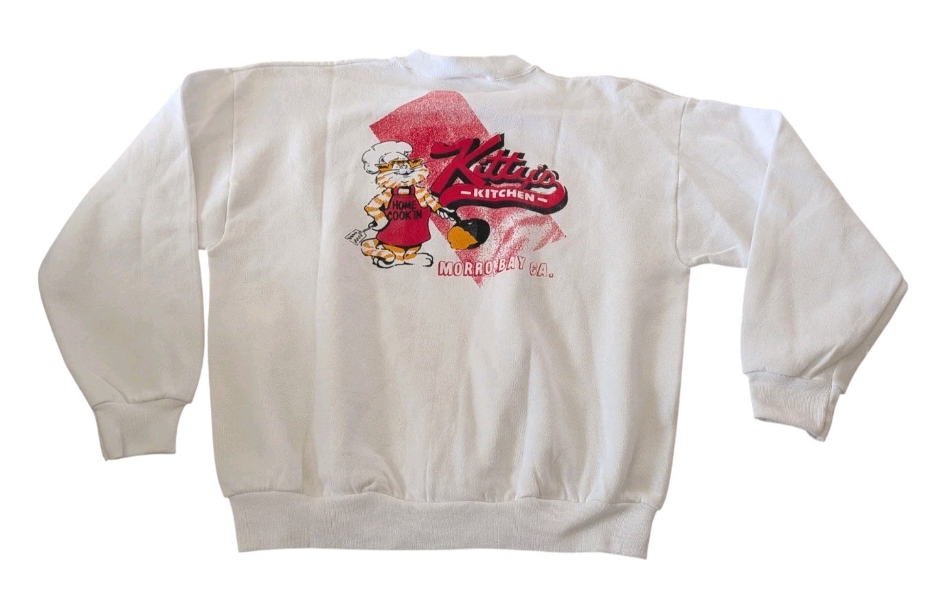 Vintage Kitty&rsquo;s Kitchen Morro Bay California White Crew Neck Sweatshirt R