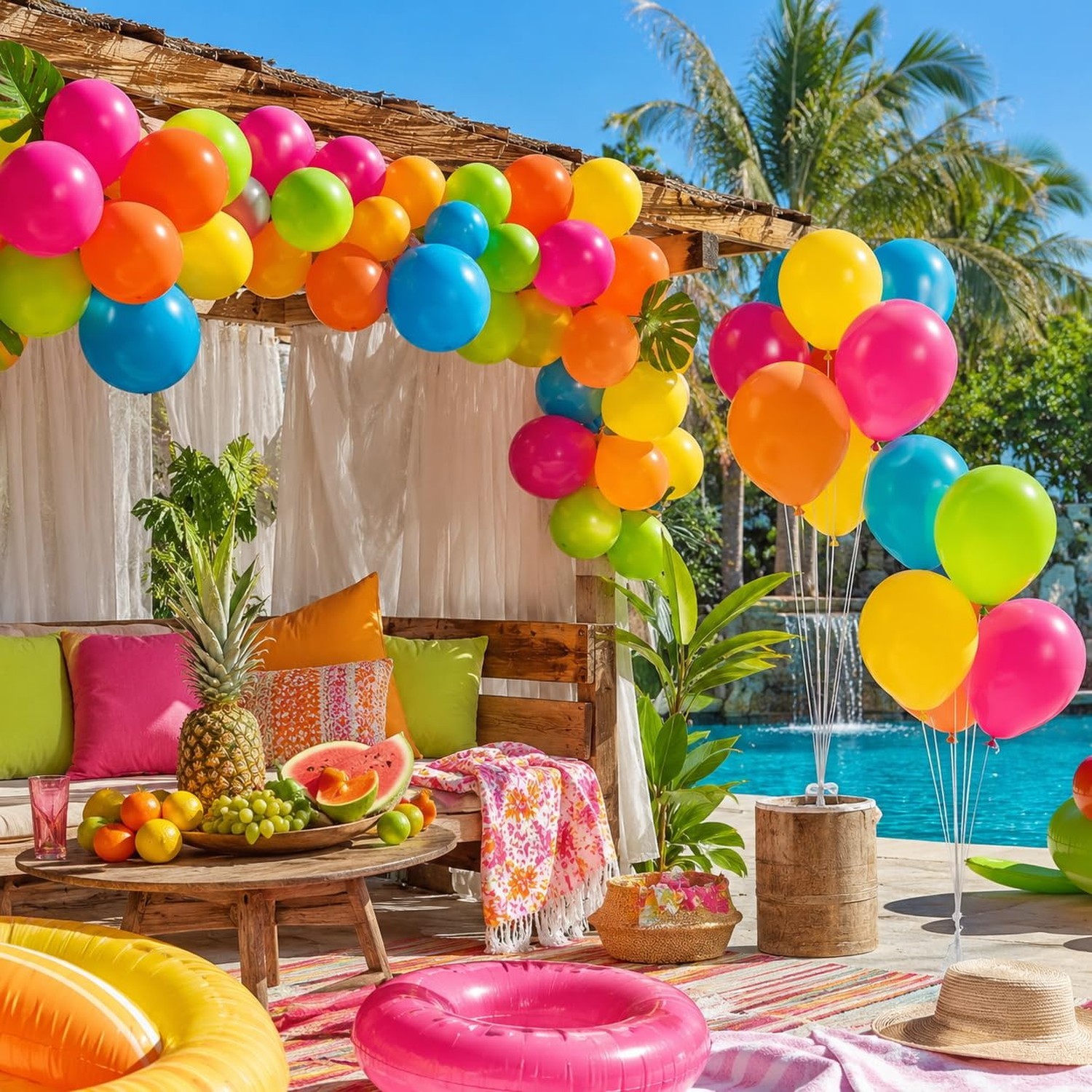 Rainbow Balloons, 50Pcs 12 Inches Yellow Orange Hot Pink Lime Green Neon Ball…
