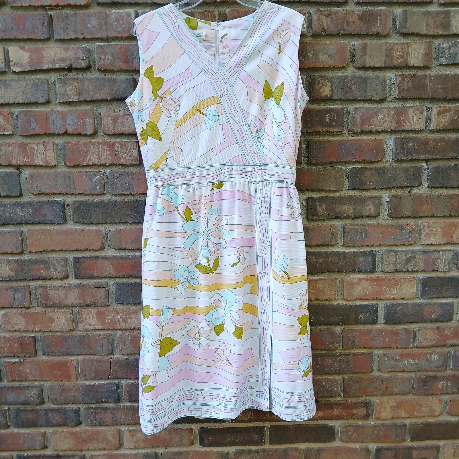 Vtg McMullen Cotton Dress Large Floral Abstract 60s 70s Lined Pastels Retro