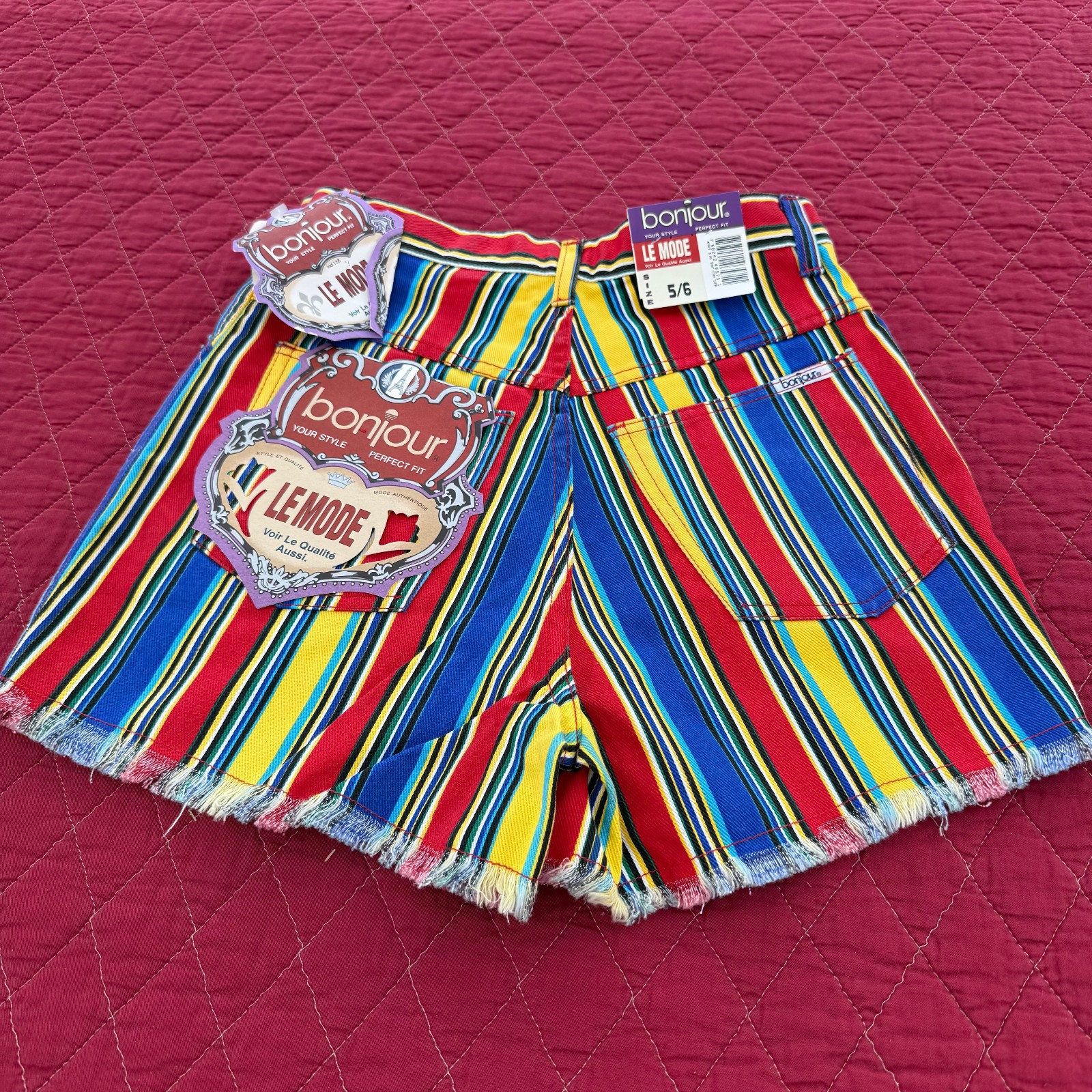 VTG BONJOUR Bold Stripes Le Mode Booty Shorts Super 90s y2k Size 5/6 w Tags