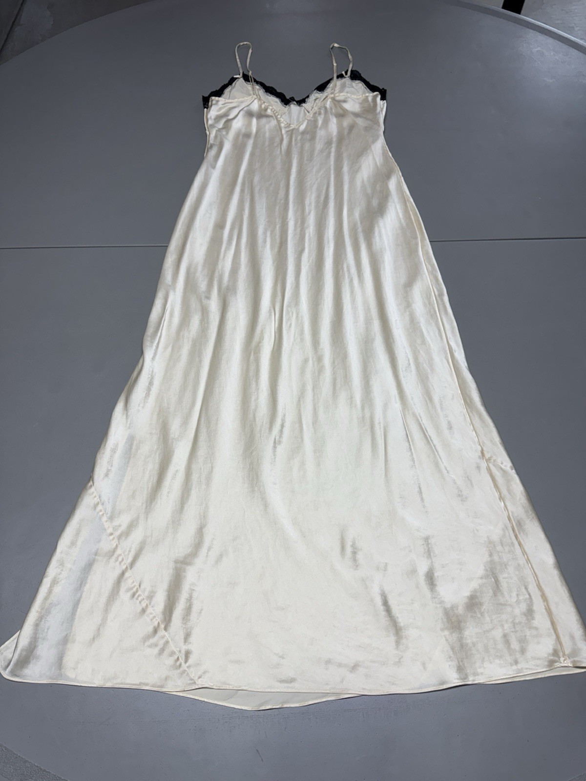 Y2K Valerie Stevens Sz L Ivory Lace Silk Maxi Nightgown Slip Dress Fairy Sexy
