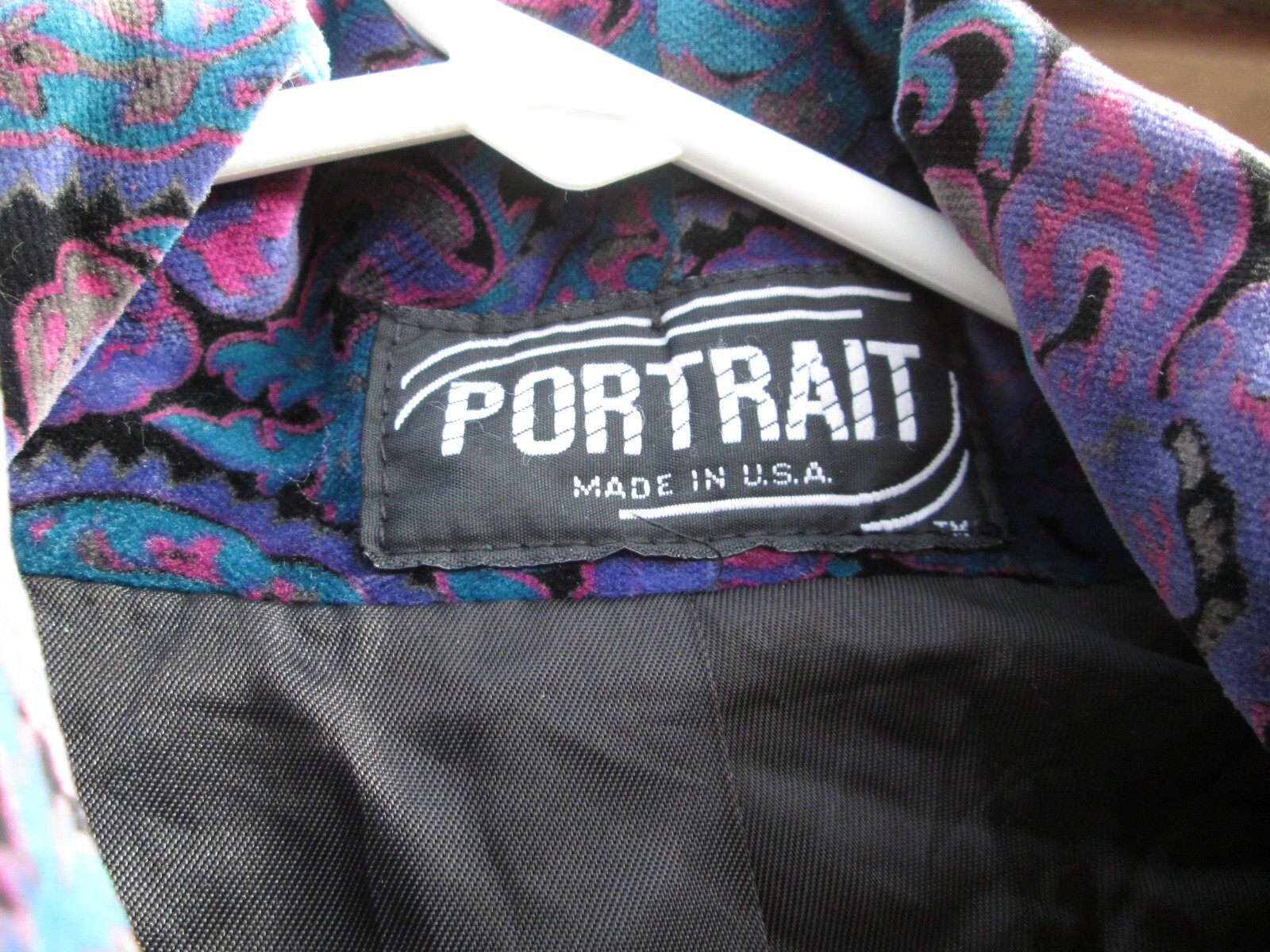 Portrait JL DeBall Velvet Opera Coat Purple Paisley Vintage 38 inches long