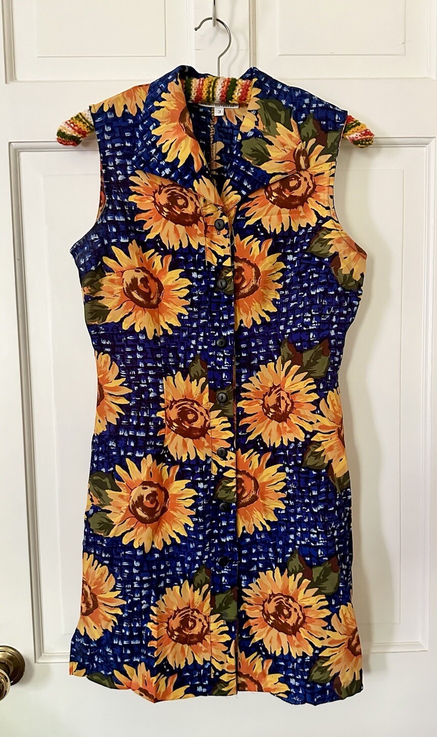 Rampage USA Vtg Y2K 90s Sunflower Floral Sheath Mini Shirt Dress Size 3 XS
