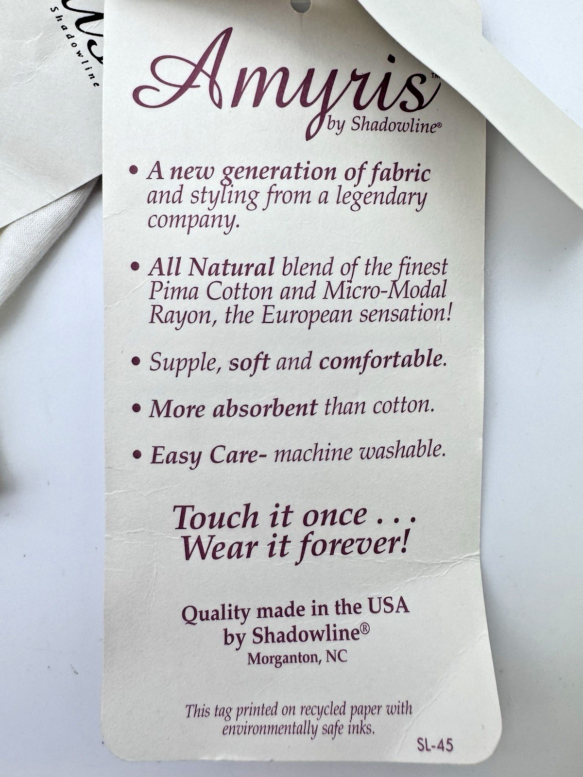 VTG Shadowline Amyris Pima Cotton Blend Nightgown, Sz S/M w/Tags Deadstock 90&rsquo;s