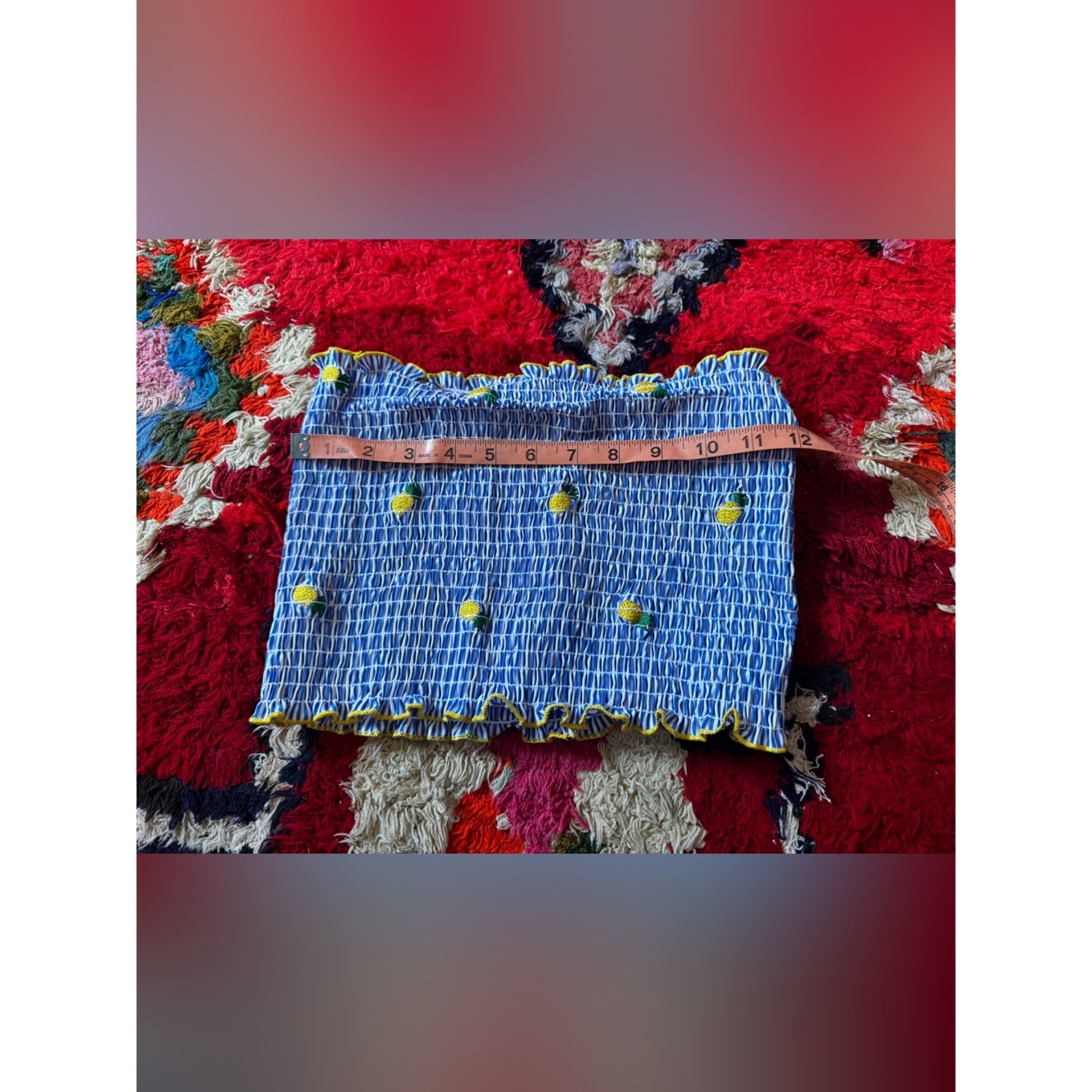 Y2K does 70s Blue and White Pineapple Tube Top Sz S