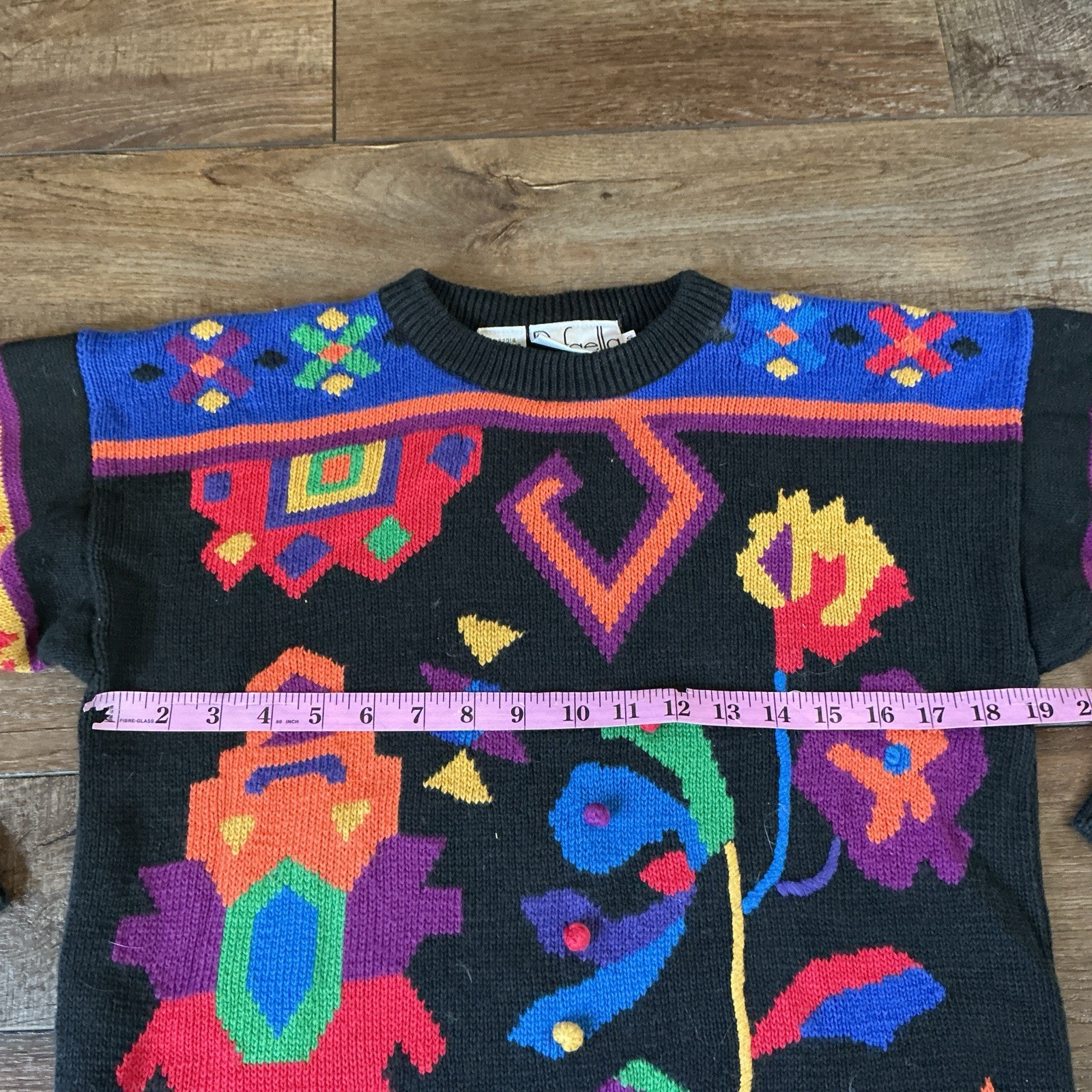 80s VINTAGE Rafaella Multicolor Abstract Knit Sweater Ramie Cotton Size S #50E7