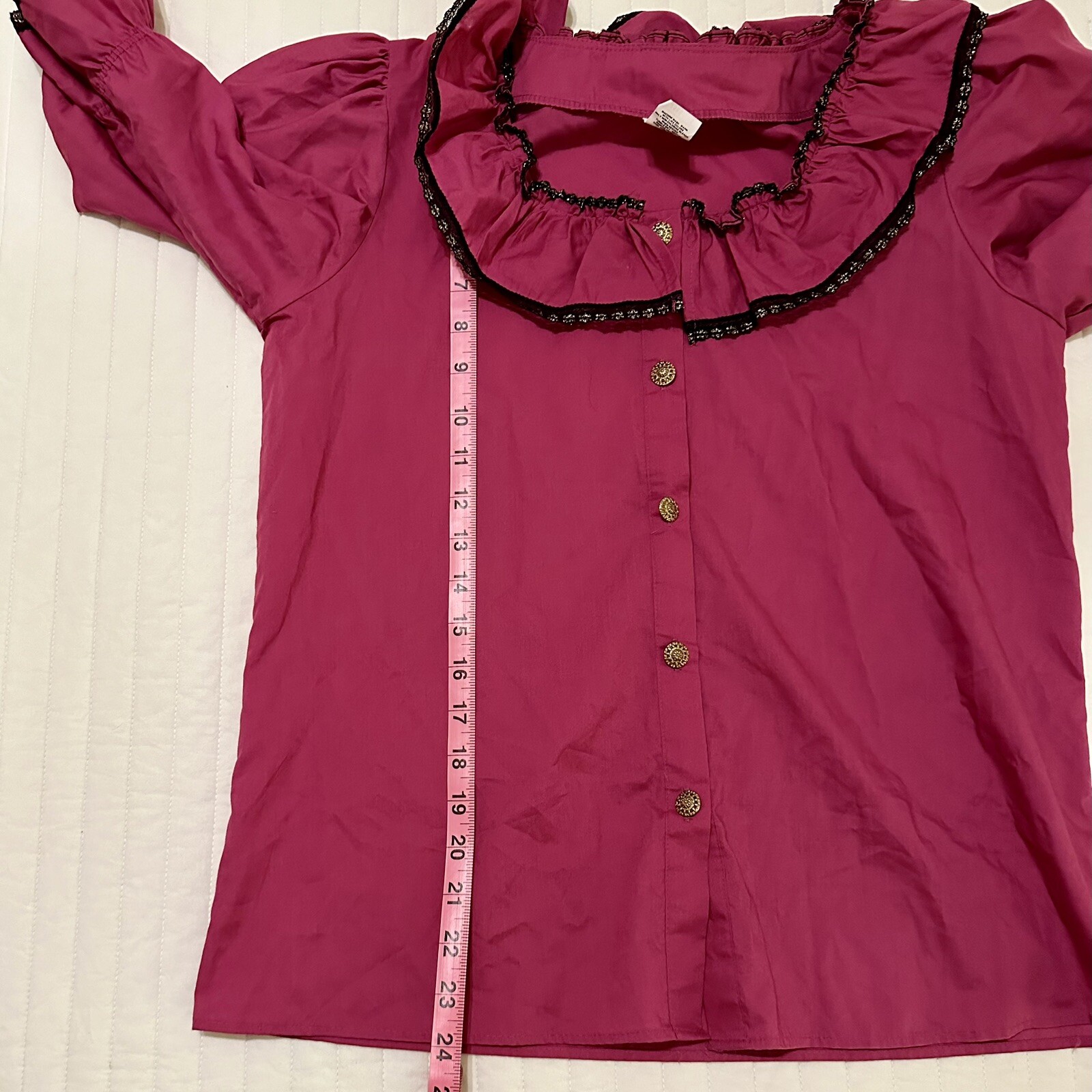 Vintage Malco Modes Puff Sleeve Top Size USA made Pink Lace Trim Squaredance S